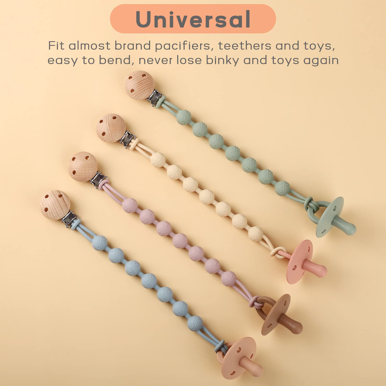BPA-Free Silicone Pacifier Clips (2 Pack) - Safe One-Piece Design for Babies 3+ Months - Universal Fit for Most Pacifiers & Teethers - Perfect Baby Shower Gift (Sage & Ether) - Ideal for On-the-Go, Daycare & Travel Use