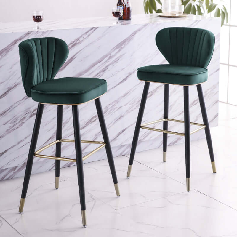 Modern Blue Velvet Counter Height Bar Stools with Back - Set of 3 for Kitchen Island, Breakfast Nook & Home Bar Decor