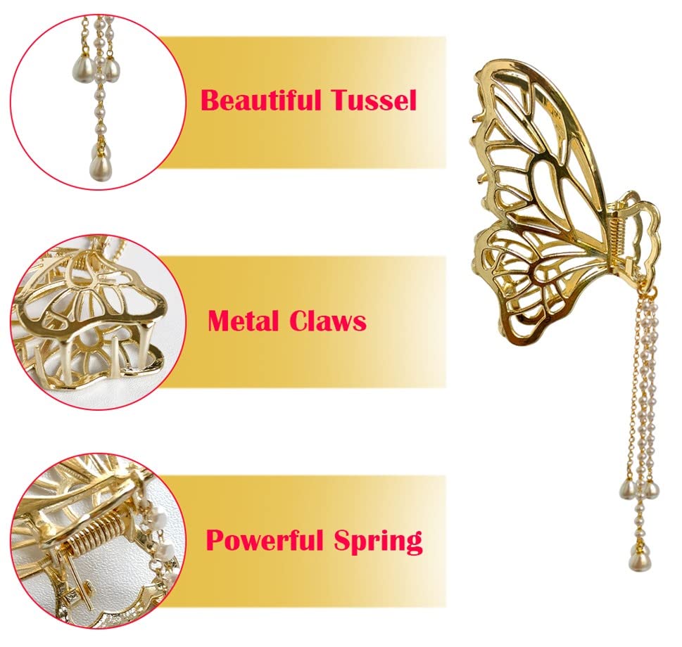 ANNACREATIONS Large Metal Hair Claw Clips - Strong Jaw Clamp Barrette for Women & Girls, Thick Hair Clutch for Half Bun & Ponytail (Pack of 1, Golden) - Perfect for Everyday Styling, Work, Parties & Special Occasions