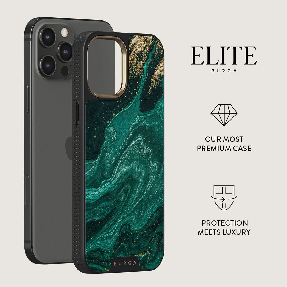 Luxury iPhone 12 PRO Case - Emerald Green Jade Stone Marble Design with CloudGuard 2-in-1 Defense System | Scratch-Resistant Protective Hard Cover | Cute but Tough Phone Case for Women | Perfect for Daily Use, Office, Travel and Gift Giving