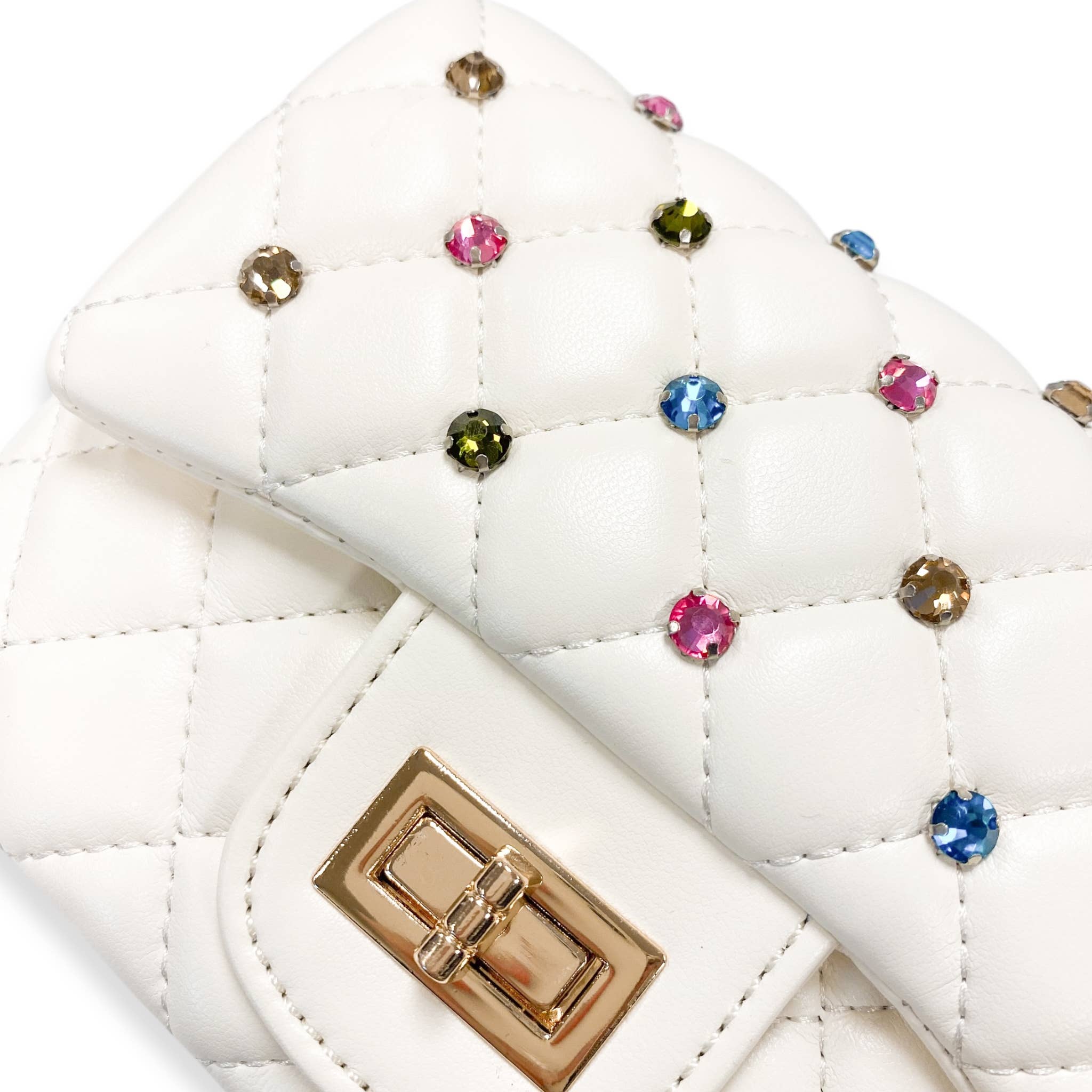 Stylish Colorful Gems Quilted Handbag in Cream - Elegant Women's Fashion Purse for Parties, Weddings & Daily Use