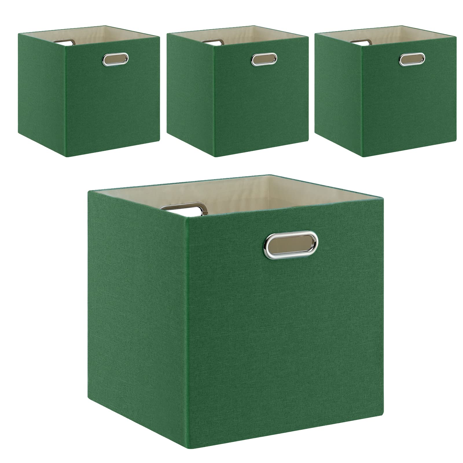 Foldable Cube Storage Bins 13×13 Inch - Set of 4 Collapsible Fabric Organizer Boxes with Handles, Large Capacity Closet Shelf Cabinet Drawer Organizers for Bedroom, Office, Nursery - Grass Green Home Organization Solution