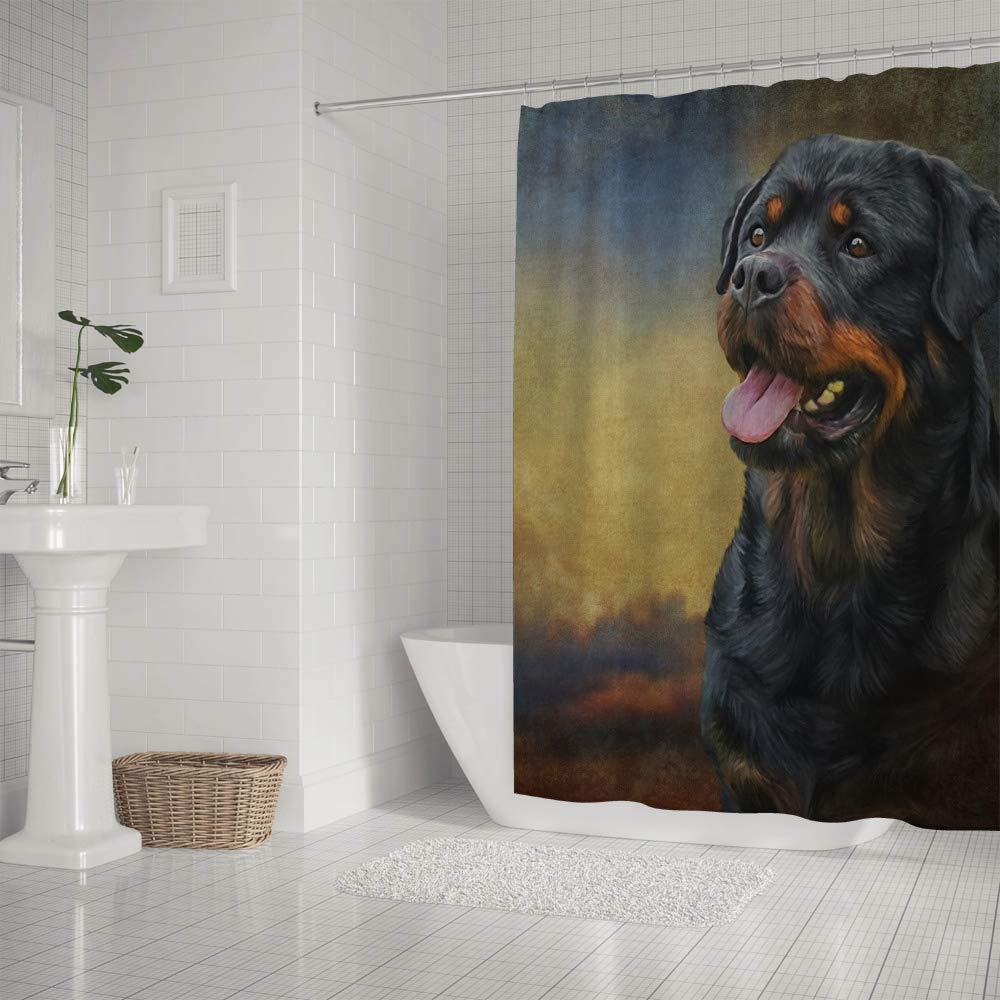 Rottweiler Dog Shower Curtain with Hooks - 66x72 Inch Waterproof Polyester Bathroom Curtain for Pet Lovers - Perfect for Bathroom Decor, Dog Theme Rooms & Gifts