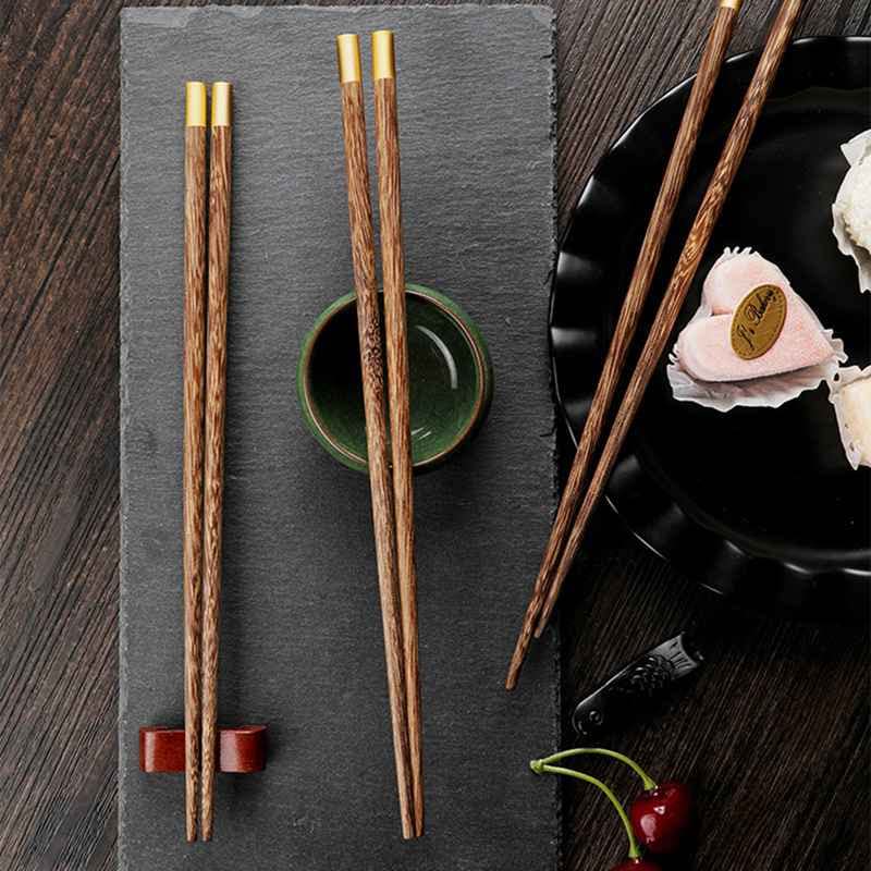 Handmade Natural Wood Chopsticks - 25cm Chinese Ebony Wenge Wood Sushi Chopsticks for Japanese, Korean Noodles | 5-Pair Set | Perfect for Asian Cuisine, Home Dining & Gift Giving