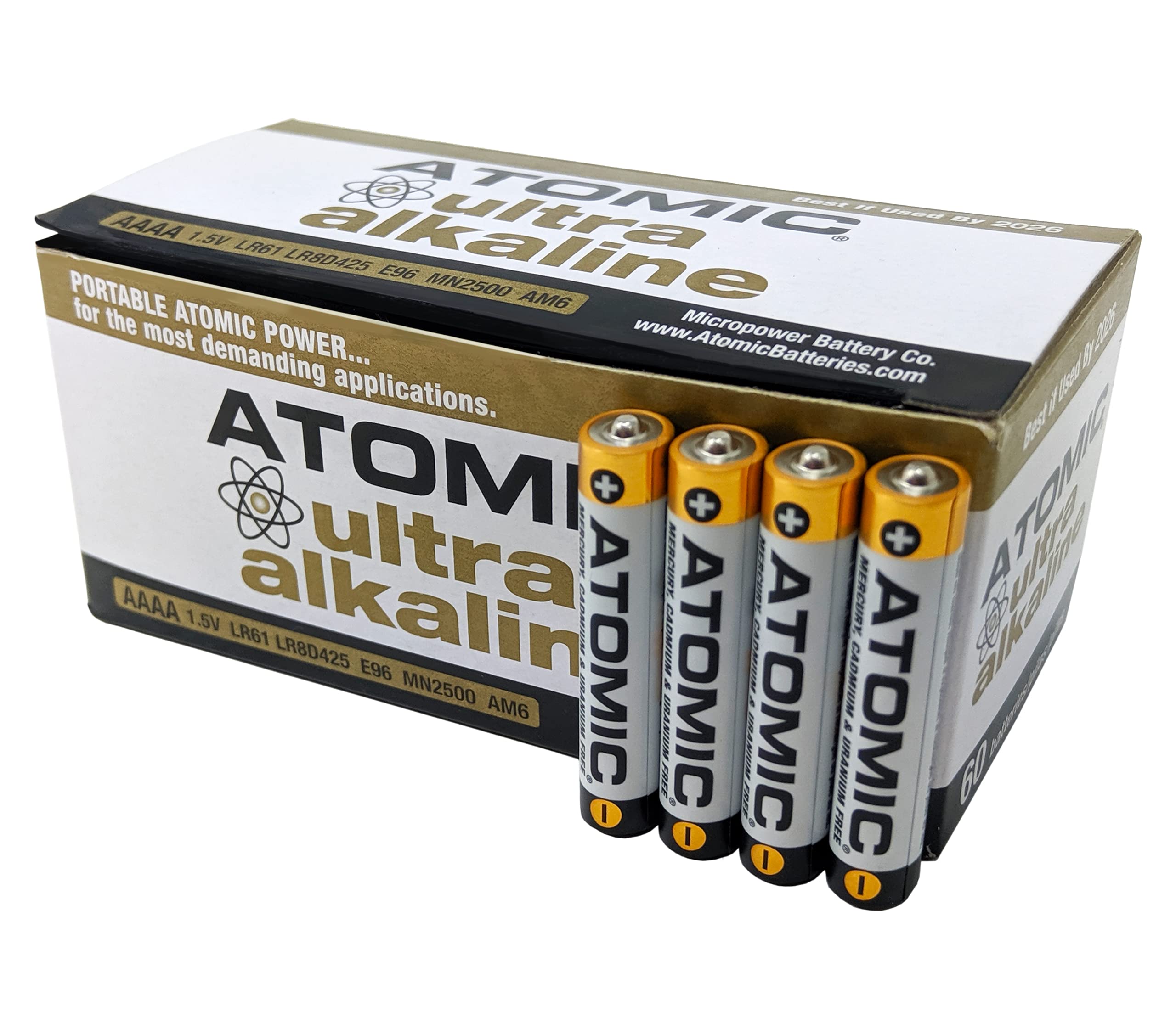 ATOMIC AAAA 1.5V Ultra Alkaline Batteries LR8D425 AM6 LR61 E96 MN2500 - 60 Pack | Long-Lasting Power for Calculators, Medical Devices & Electronic Toys