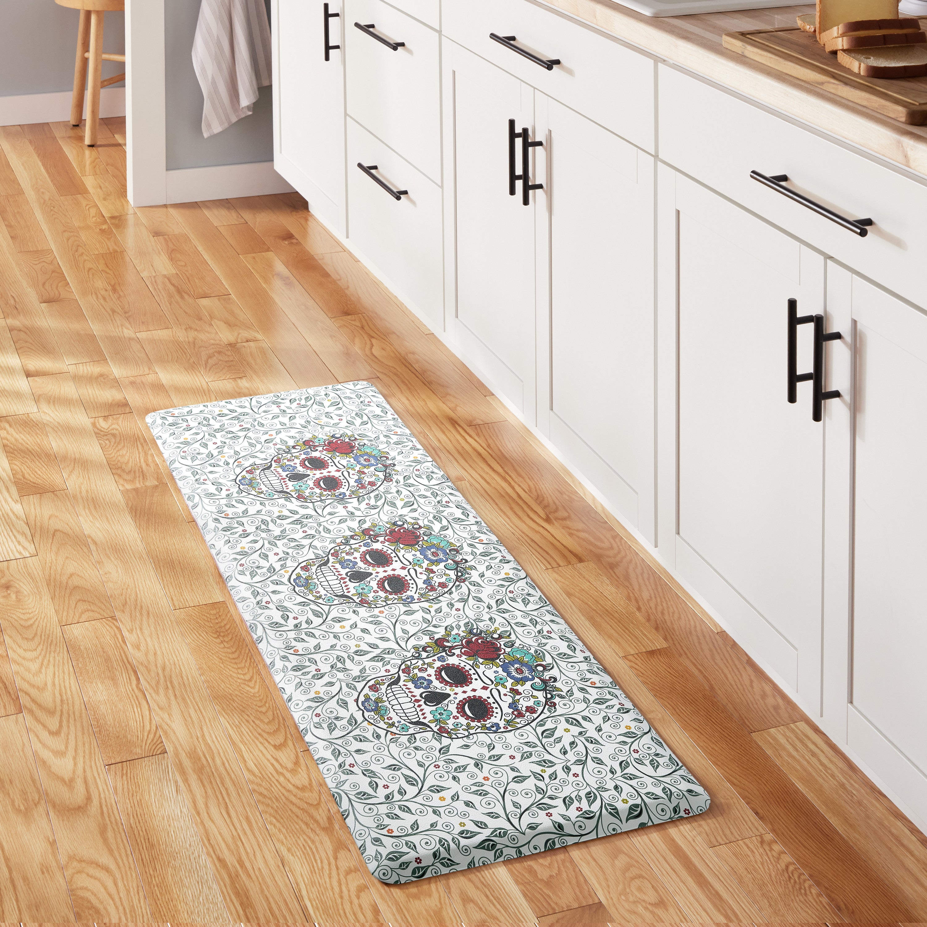 Skull and Vine Anti-Fatigue Kitchen Mat - Non-Slip Comfort Floor Rug for Standing - Perfect for Cooking, Baking, and Dishwashing Areas