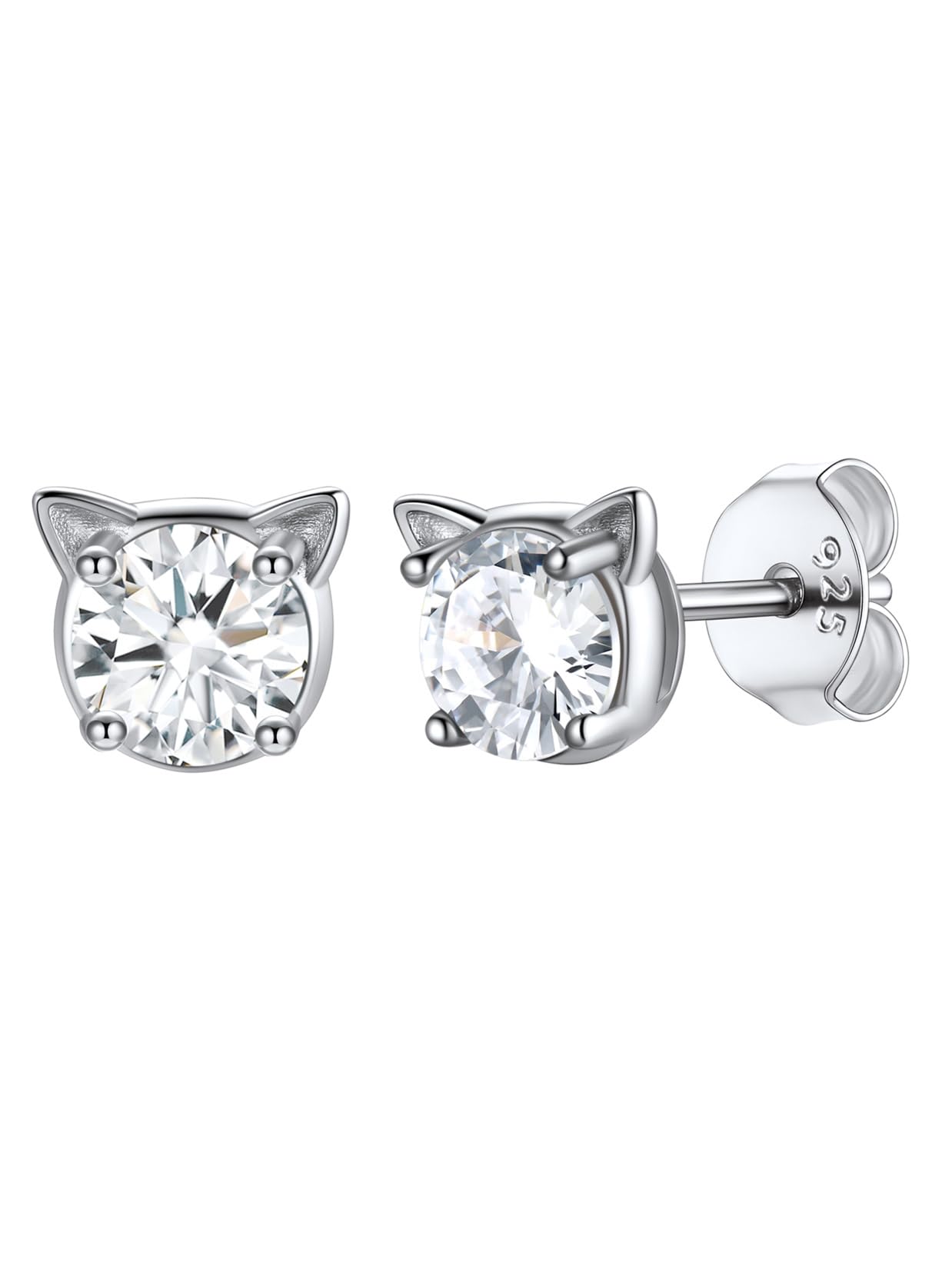 U7 Cat Stud Earrings - Silver, Black, Gold Faux Pearl Kitten Earrings with Birthstone | Cute Pet Lover Jewelry Gift for Women & Teen Girls | Perfect for Casual Wear, Parties & Special Occasions