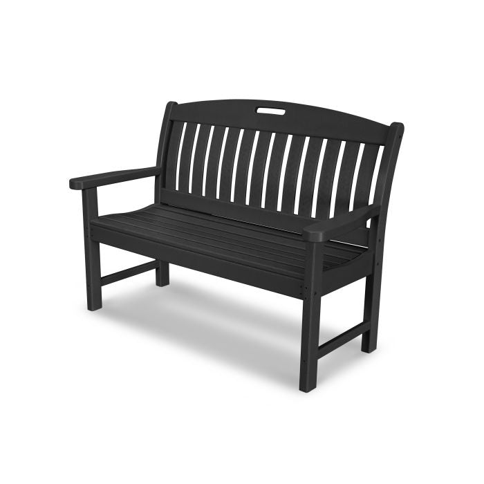 POLYWOOD Nautical 48-Inch Outdoor Bench - All-Weather Resin Wicker Patio Furniture for Deck, Poolside & Garden Seating