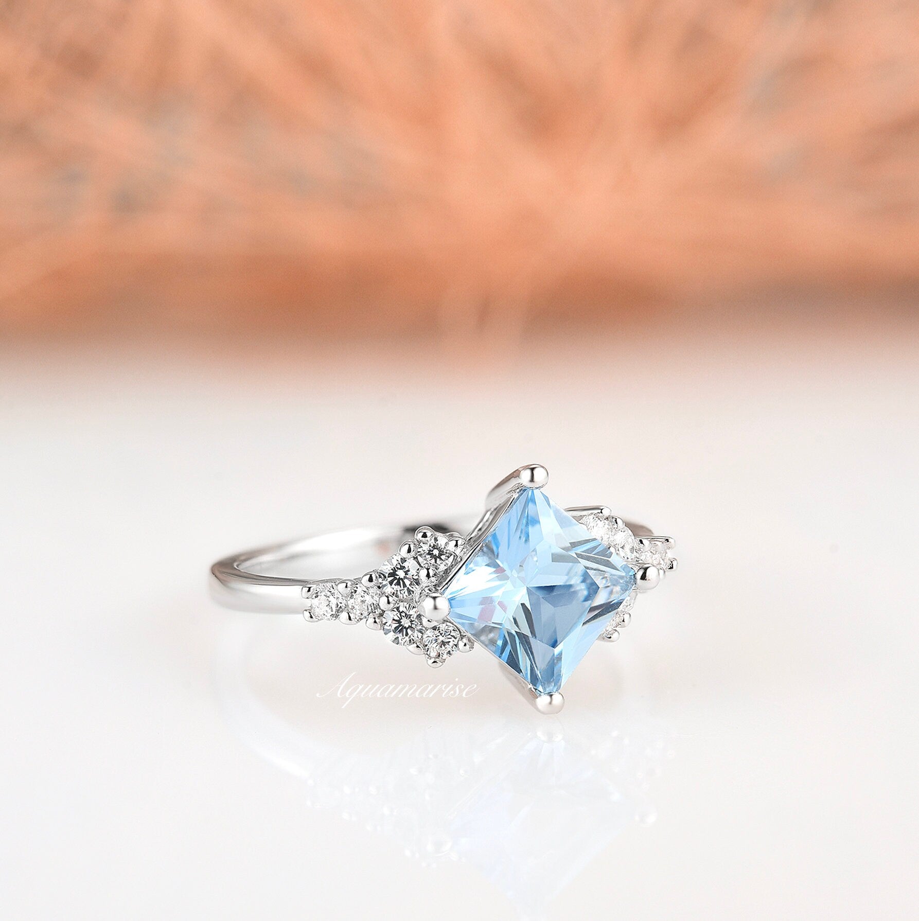 Ellie Aquamarine Ring - Sterling Silver Jewelry for Women, Elegant Birthstone Gift for March, Perfect for Engagement, Anniversary & Everyday Wear