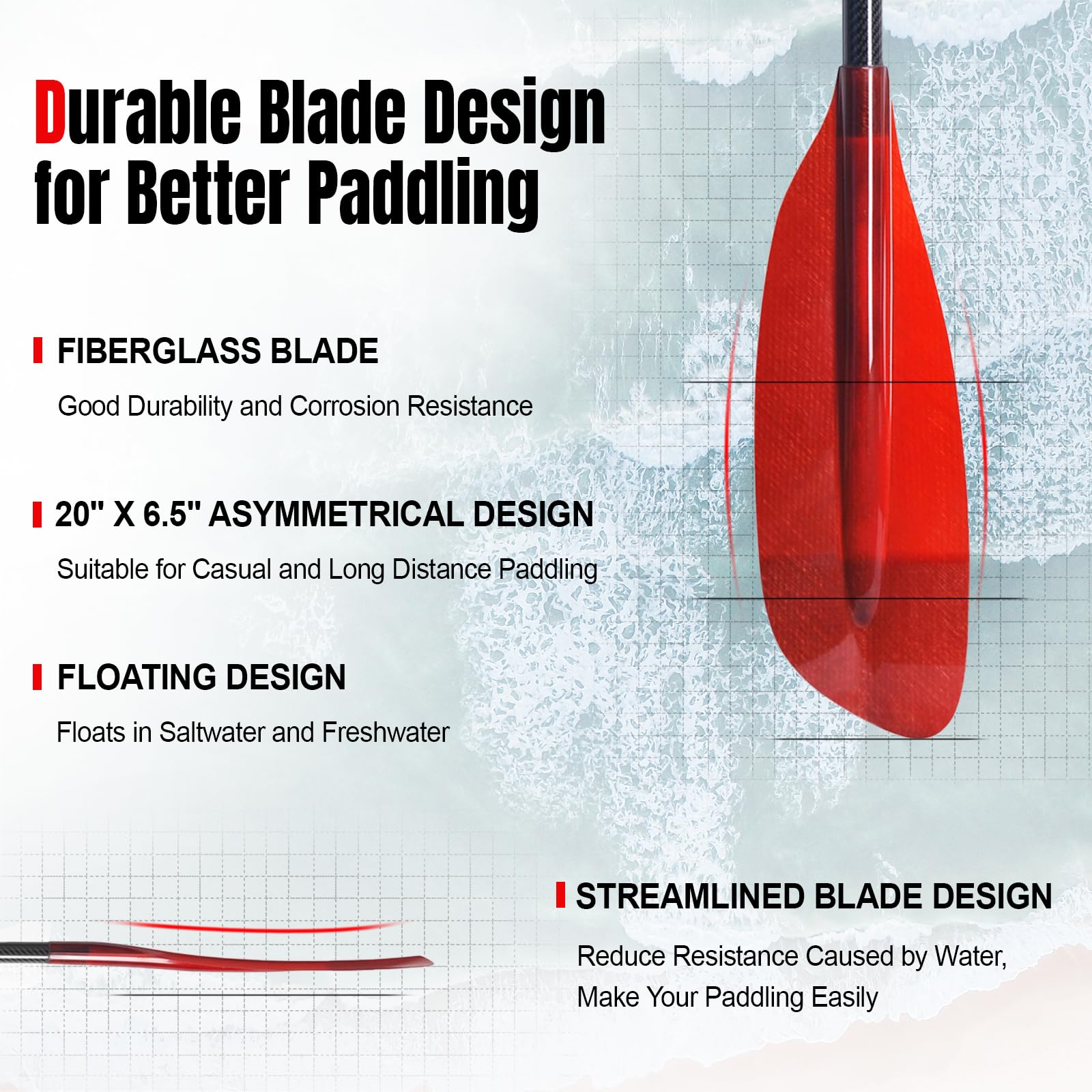 Premium Carbon Fiber Kayak Paddles with Gradient Fiberglass Blades - 3-Piece Adjustable Floating Oars (230-240cm/90-94in) for Touring, Fishing & Recreational Kayaking