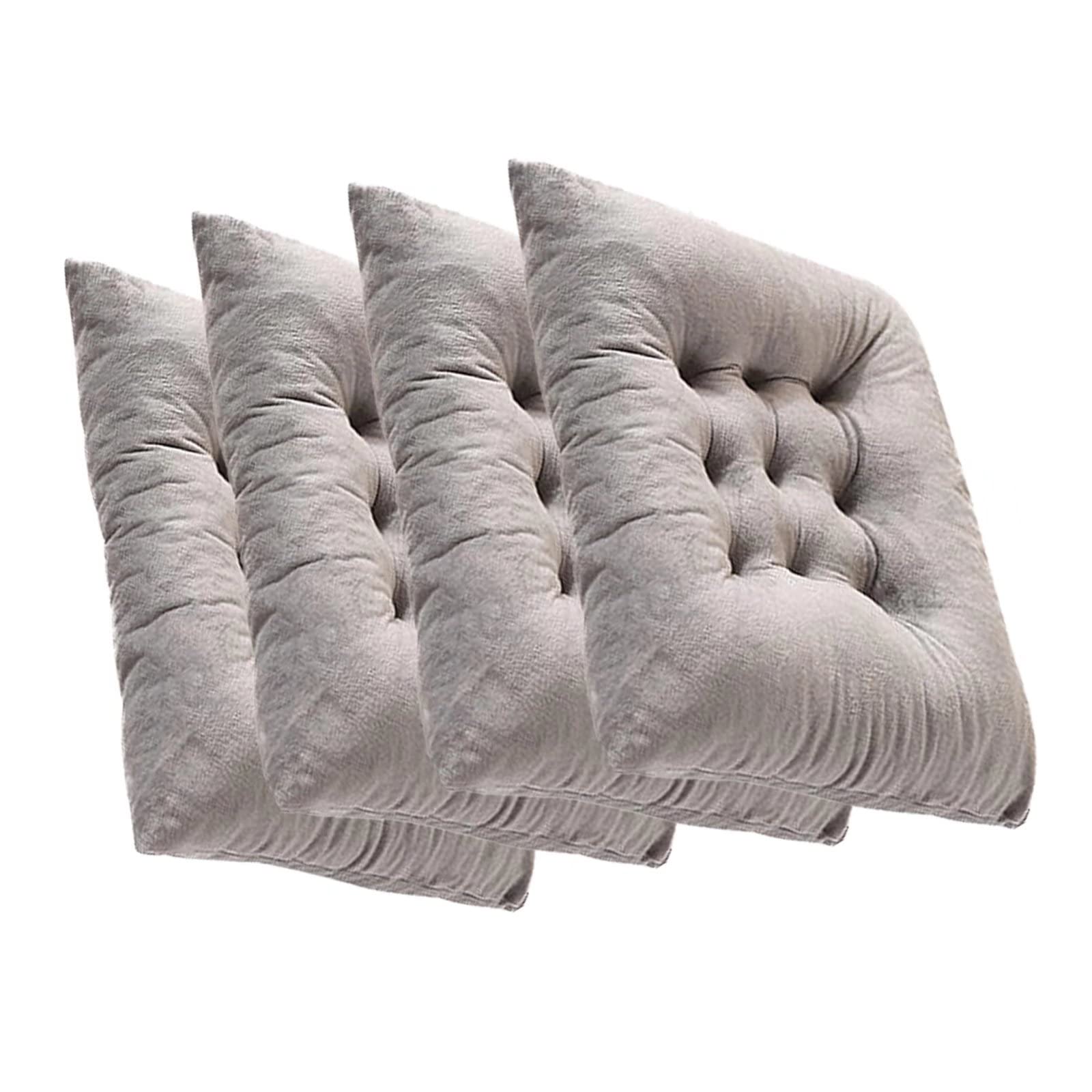 4-Pack Non-Slip Memory Foam Dining Chair Cushions - 2-Sided Lace-Up Design for Indoor/Outdoor Use - Comfortable Gray Kitchen Seat Cushions for Dining Room, Patio, Restaurant & Office Chairs