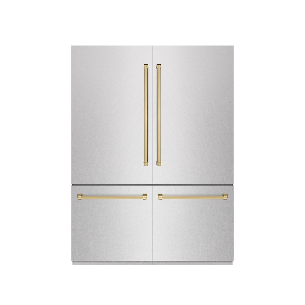 ZLINE Autograph Edition 60-Inch French Door Built-In Refrigerator - 32.2 cu.ft Capacity, Bottom Freezer, Water Dispenser & Ice Maker - Satin Stainless Steel with Graphite Gray Interior & Champagne Bronze Accents (GRBIVZ SN 60 CB) - Perfect for Modern Kitchens, Luxury Homes & Gourmet Cooking Spaces