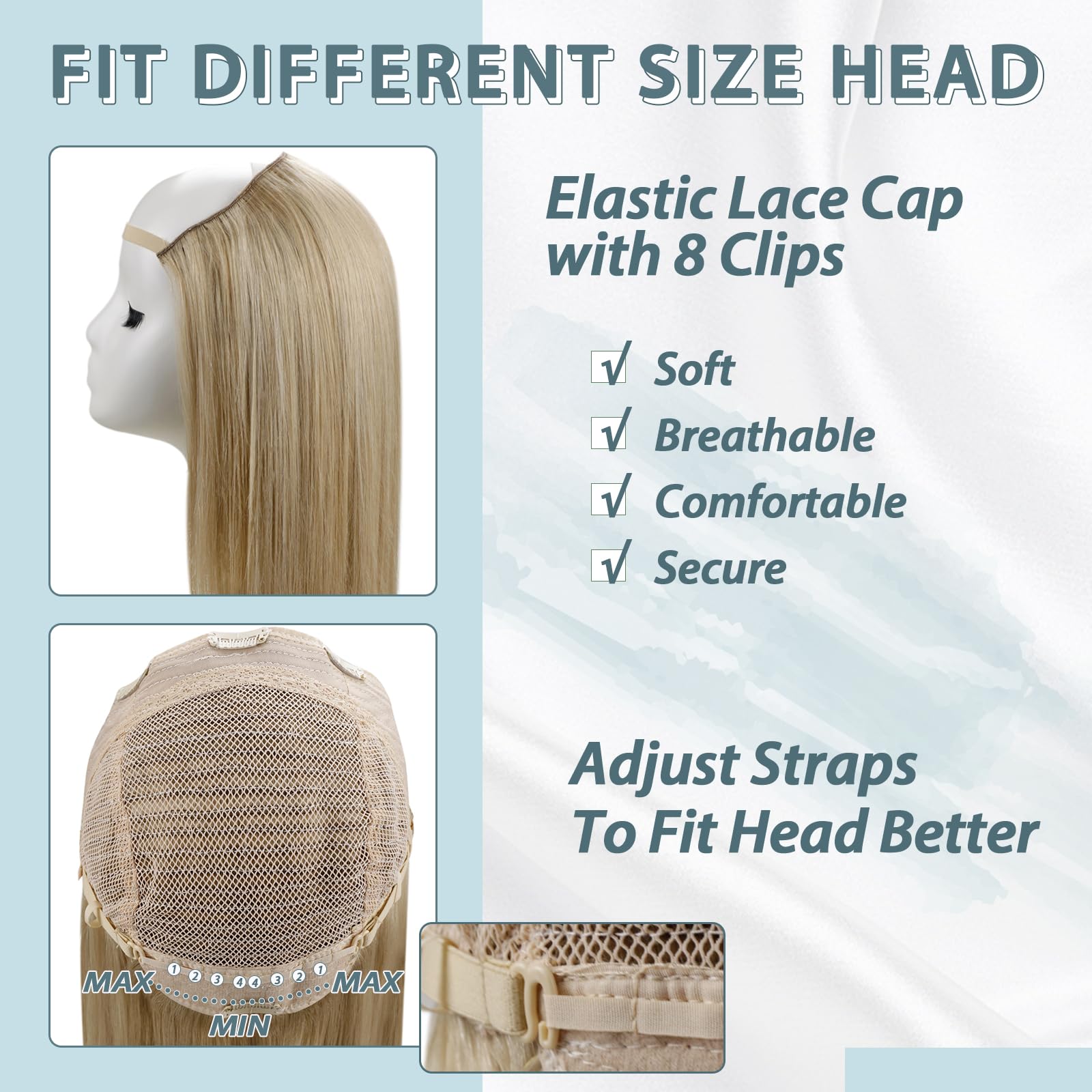 RUANTURE 20 Inch U Part Wig - 100% Real Human Hair Blonde Wig with 150% Density, Remy Hair, 3/4 Head Half Wig in Straight Dark Blonde & Light Blonde Highlights - Perfect for Daily Wear, Parties, and Special Occasions