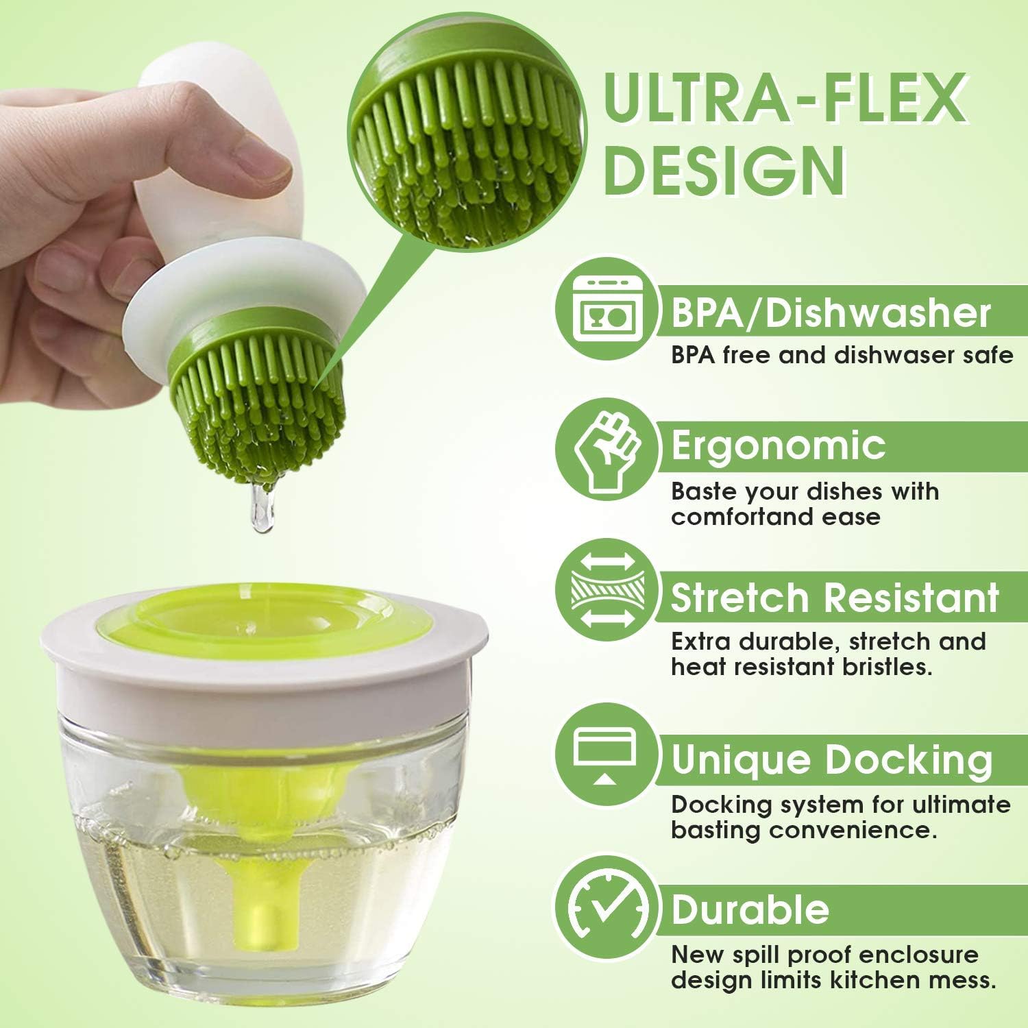 ZONKU INDIA Heat-Resistant Silicone Oil Brush & Glass Bottle Set - Premium Cooking Oil Dispenser for Baking, Frying, and Salad Dressing - Perfect Kitchen Accessory for Home Chefs