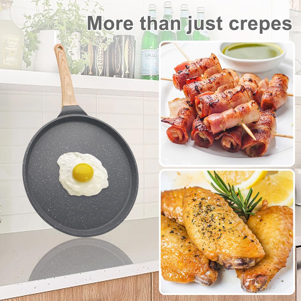 8 Inch Nonstick Crepe Pan - Perfect for Crepes, Omelettes, Tortillas, Pancakes, Dosa & Roti - Black | Ideal for Breakfast, Brunch & Indian Cooking