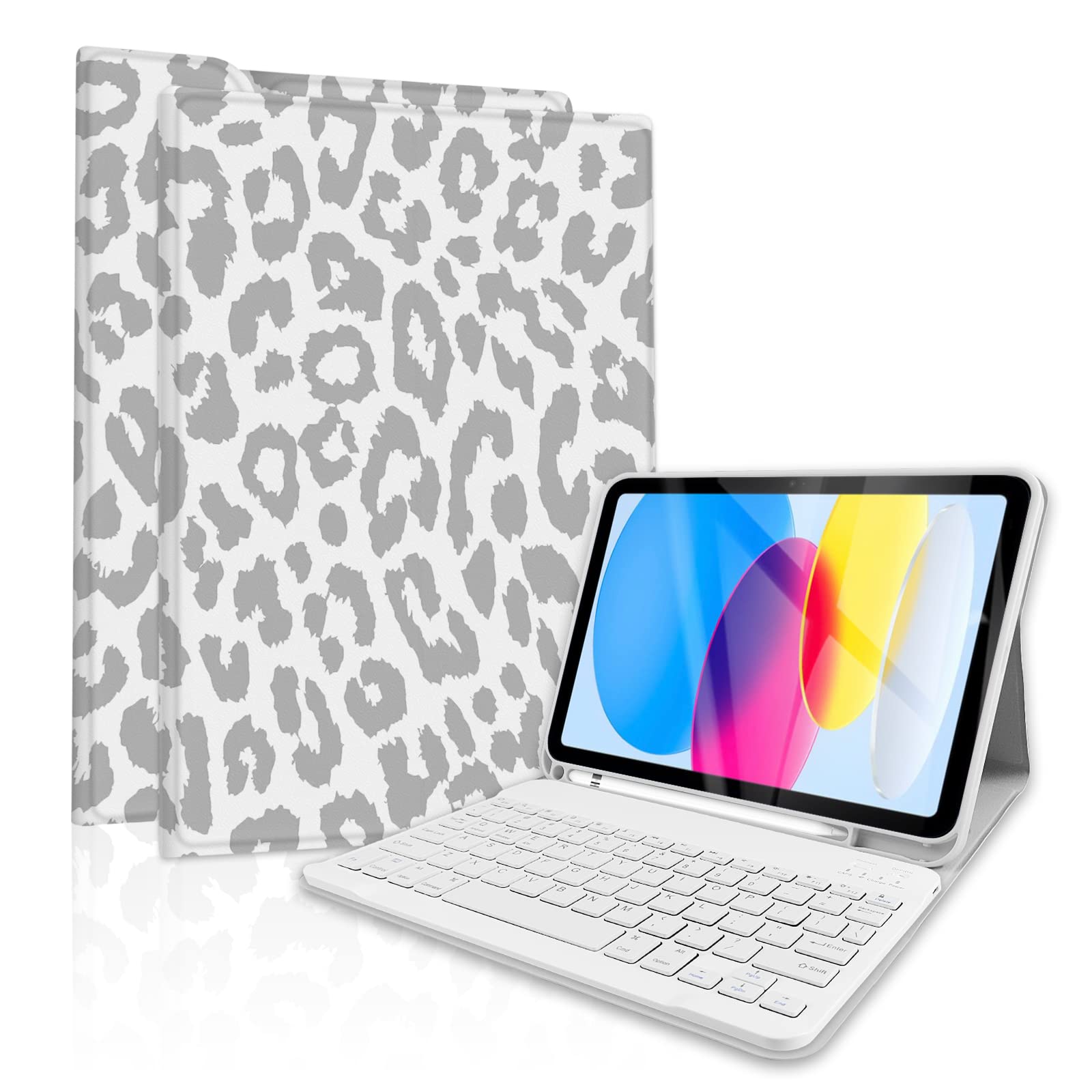 Premium Detachable Keyboard Case for iPad 11th Gen (A16) 11-inch 2025 & iPad 10th Gen 10.9-inch 2022 - Rechargeable Backlit Keyboard with Magnetic Attachment, Apple Pencil Holder - Grey Leopard Print - Perfect for Work, Study & Travel