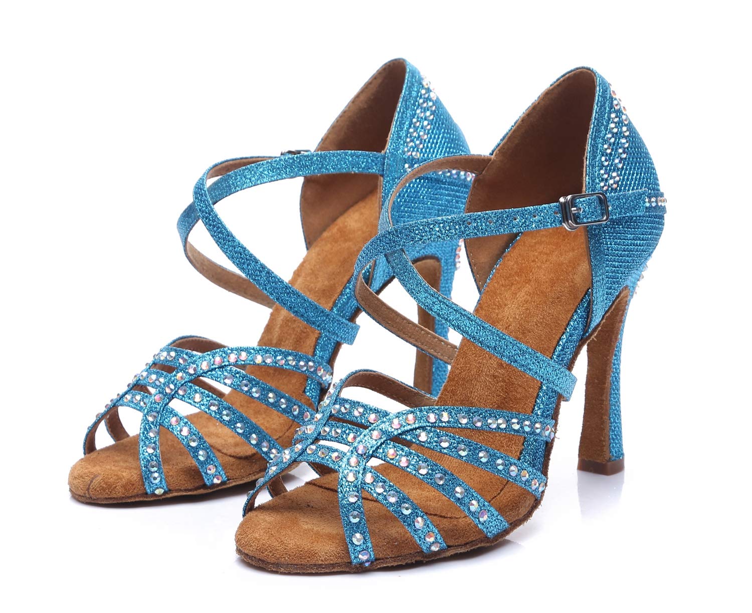 Minishion Women's Rhinestone Dance Shoes Ankle Strap Latin Salsa Tango Cha Cha Heels - Perfect for Ballroom Competition & Wedding Dance