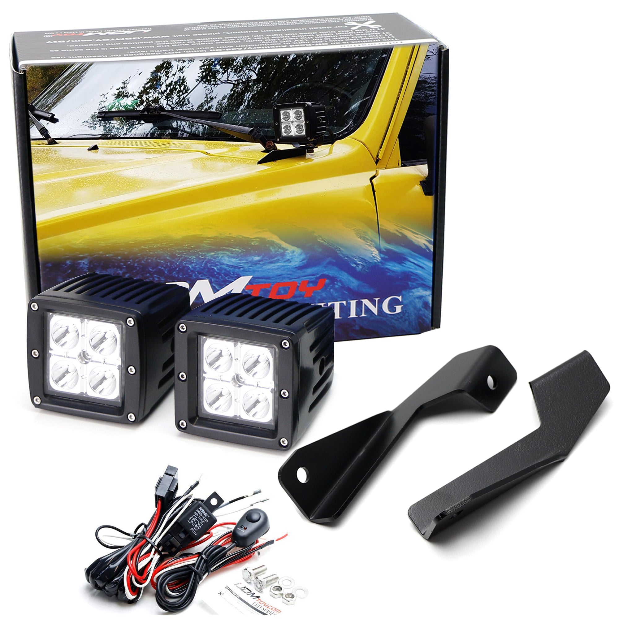 40W LED Ditch Light Kit with Hood Edge Mount Bracket & Relay for Toyota 4Runner (1990-1995) - Off-Road Adventure, Night Driving, Camping Lighting
