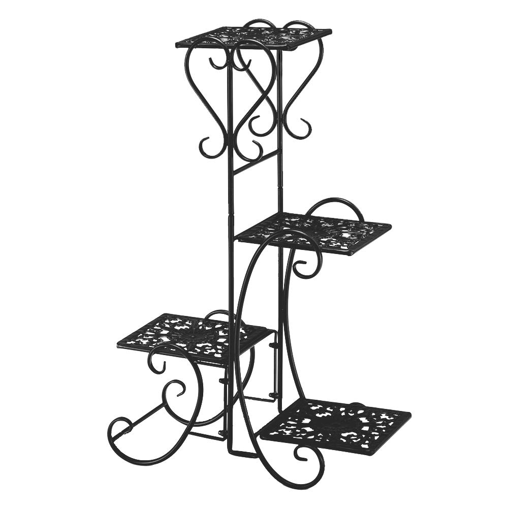4-Tier Metal Shelves Flower Pot Plant Stand - Indoor Outdoor Garden Patio Display Rack for Living Room, Balcony, Bedroom & Corner Decor | Perfect for Small Space Gardening, Home Organization & Plant Lovers