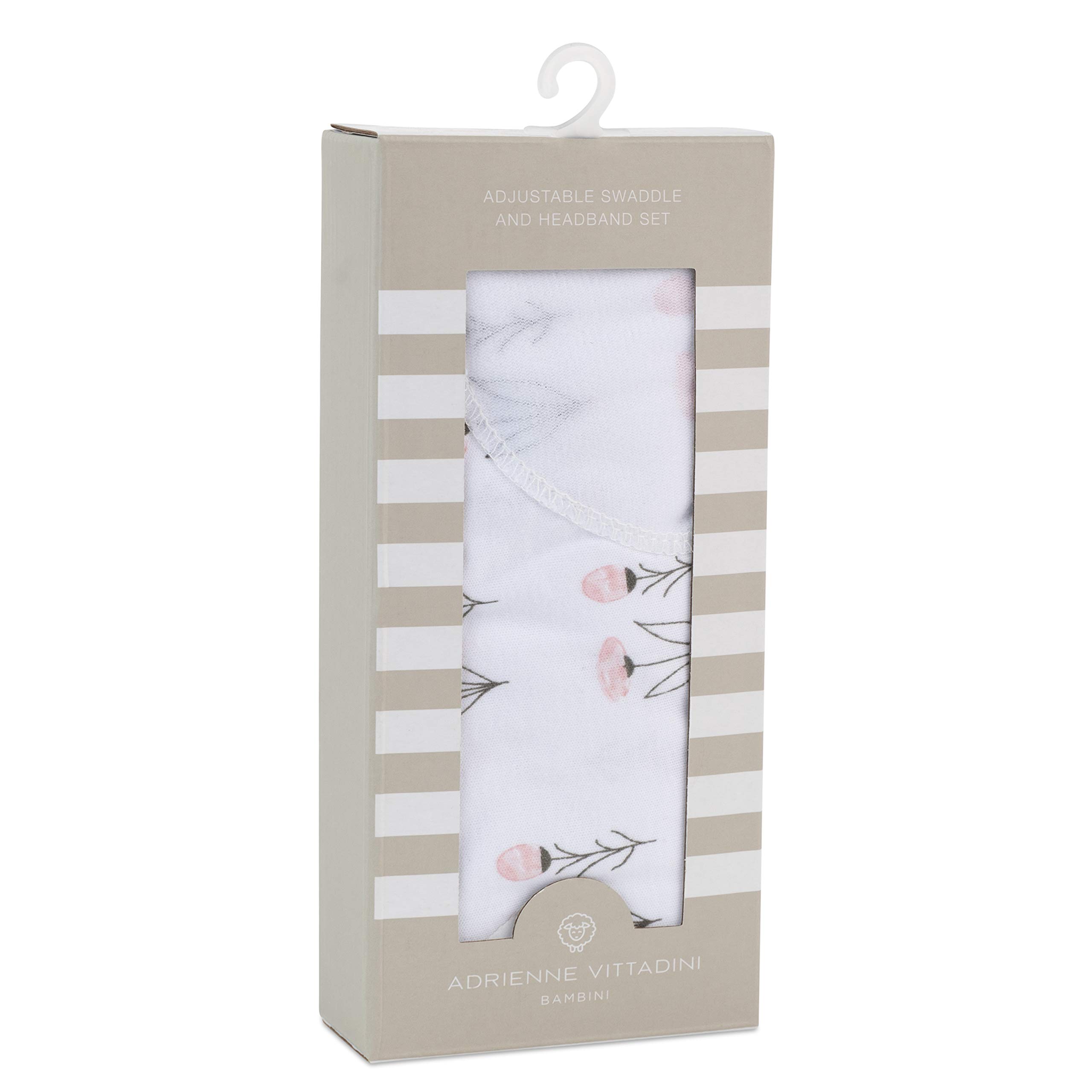 Adjustable Baby Swaddle Wrap & Headband Set - Soft Cotton 0-3 Months, Pink Watercolor Floral Pattern - Perfect for Newborn Photography, Baby Shower Gifts & Cozy Sleep Time