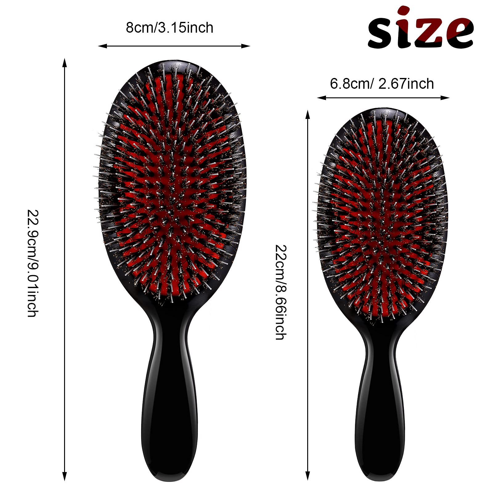 Geiserailie 2-Piece Boar Bristle Hair Brush Set with Nylon Quill - Natural Bristle Hairbrush for Women, Men & Kids - Promotes Smooth & Healthy Hair Growth - Perfect for Daily Styling, Detangling & Scalp Massage