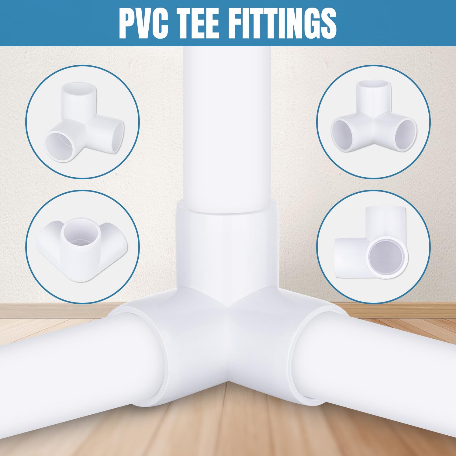 3/4 Inch 3-Way PVC Pipe Fittings - White PVC 3-Way Connectors (12 Pack) - Furniture Grade for DIY Projects, Home Improvement & Plumbing Applications