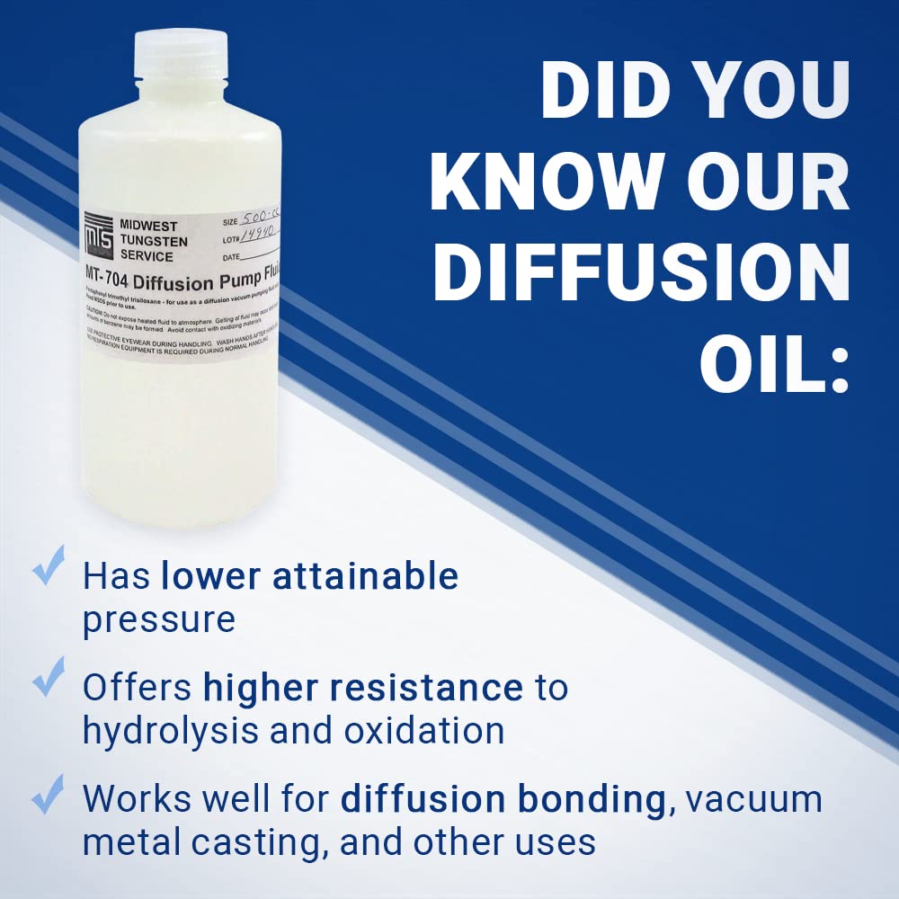Midwest Tungsten High Vacuum Diffusion Pump Oil - 500cc, Hydrolysis & Oxidation Resistant, Dow Corning Equivalent (MT-704) | Free MSDS Sheet | Ideal for Laboratory, Semiconductor & Vacuum System Applications