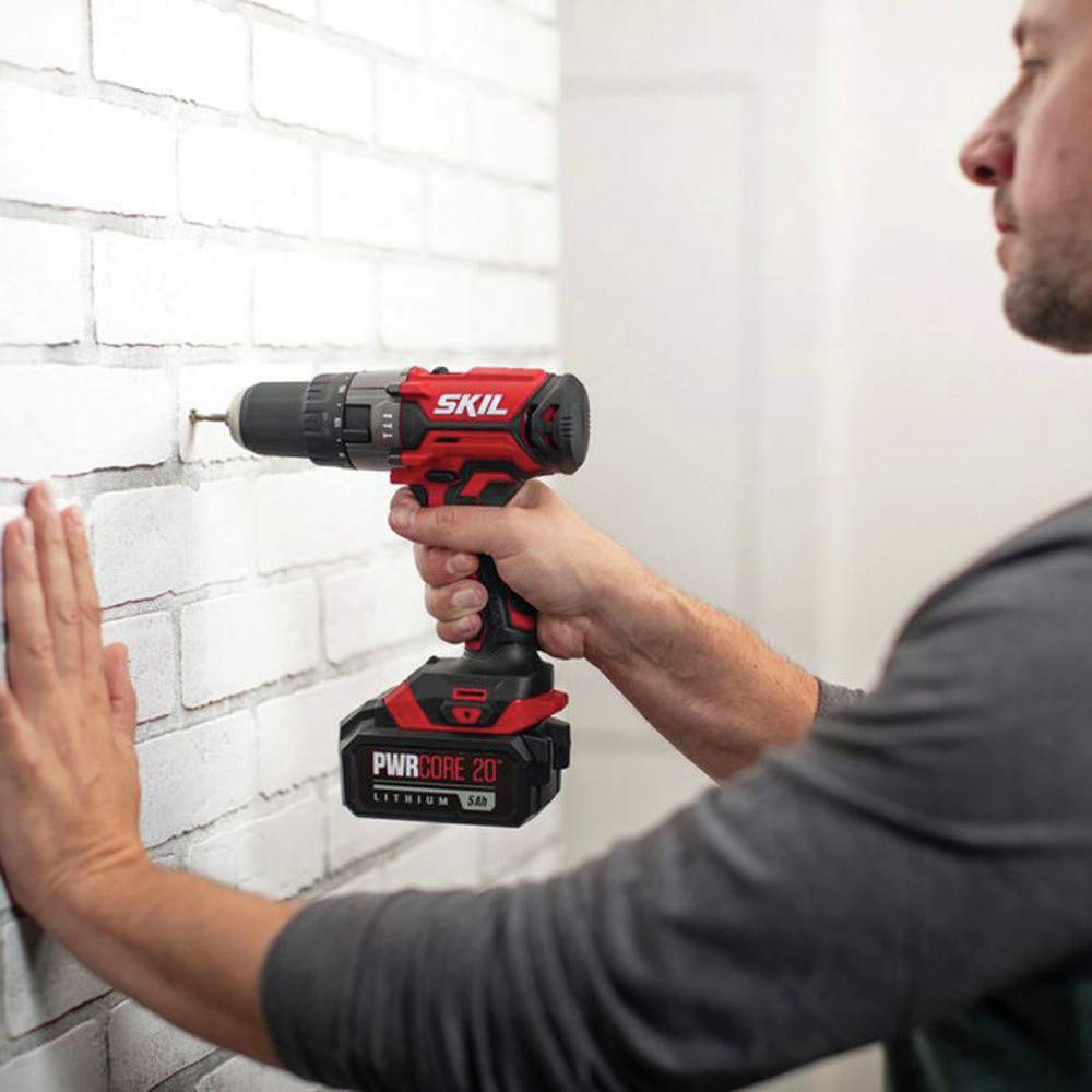 Skil PWRCore 20 Brushless Hammer Drill with 2.0Ah Lithium-Ion Battery & Fast Charger - Powerful Cordless Drill for Home DIY Projects, Woodworking, and Construction Work