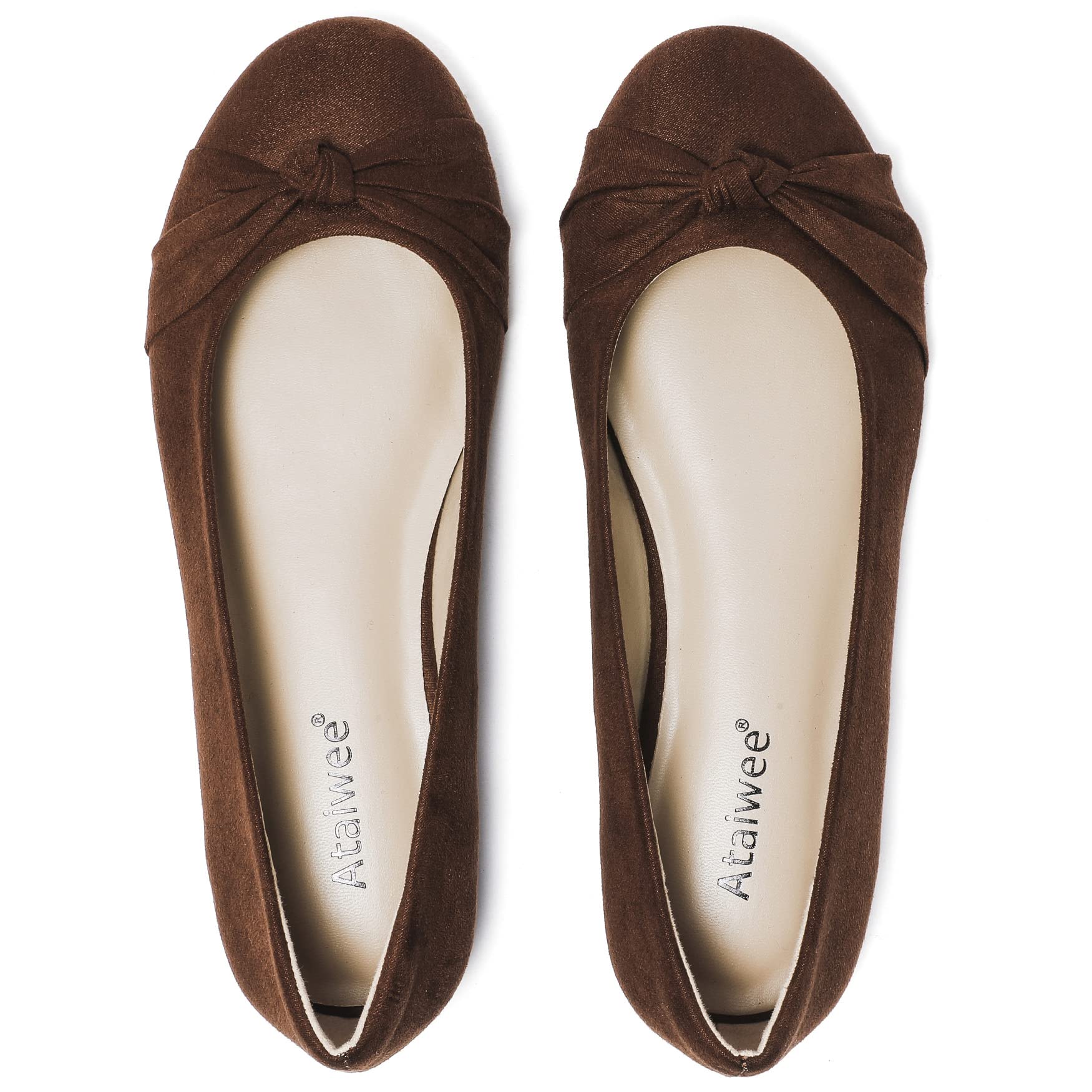 Ataiwee Women's Wide Width Comfortable Ballet Flats - Classic Round Toe Black Slip-On Shoes for Work, Travel & Everyday Wear