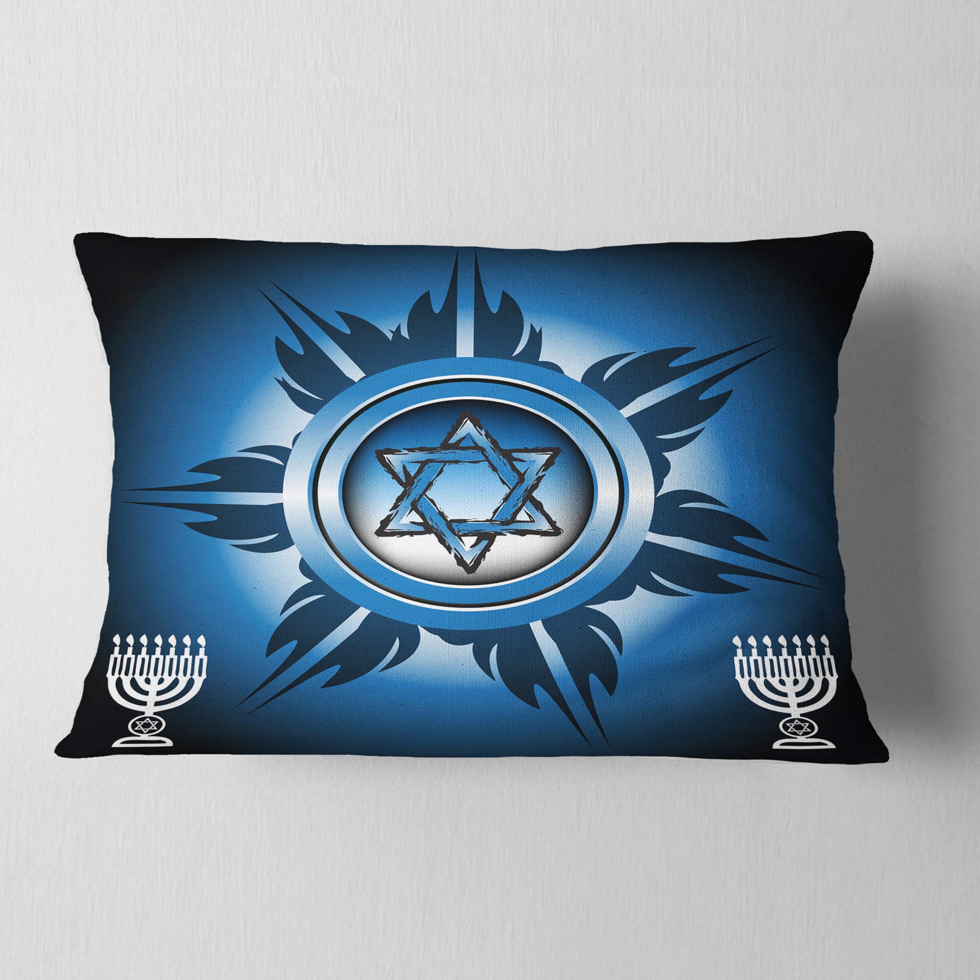 Designart Jewish Symbols Abstract Throw Pillow Cover 12x20 Inches - Modern Lumbar Cushion for Sofa, Living Room Decor - Perfect for Hanukkah Gifts & Home Accents
