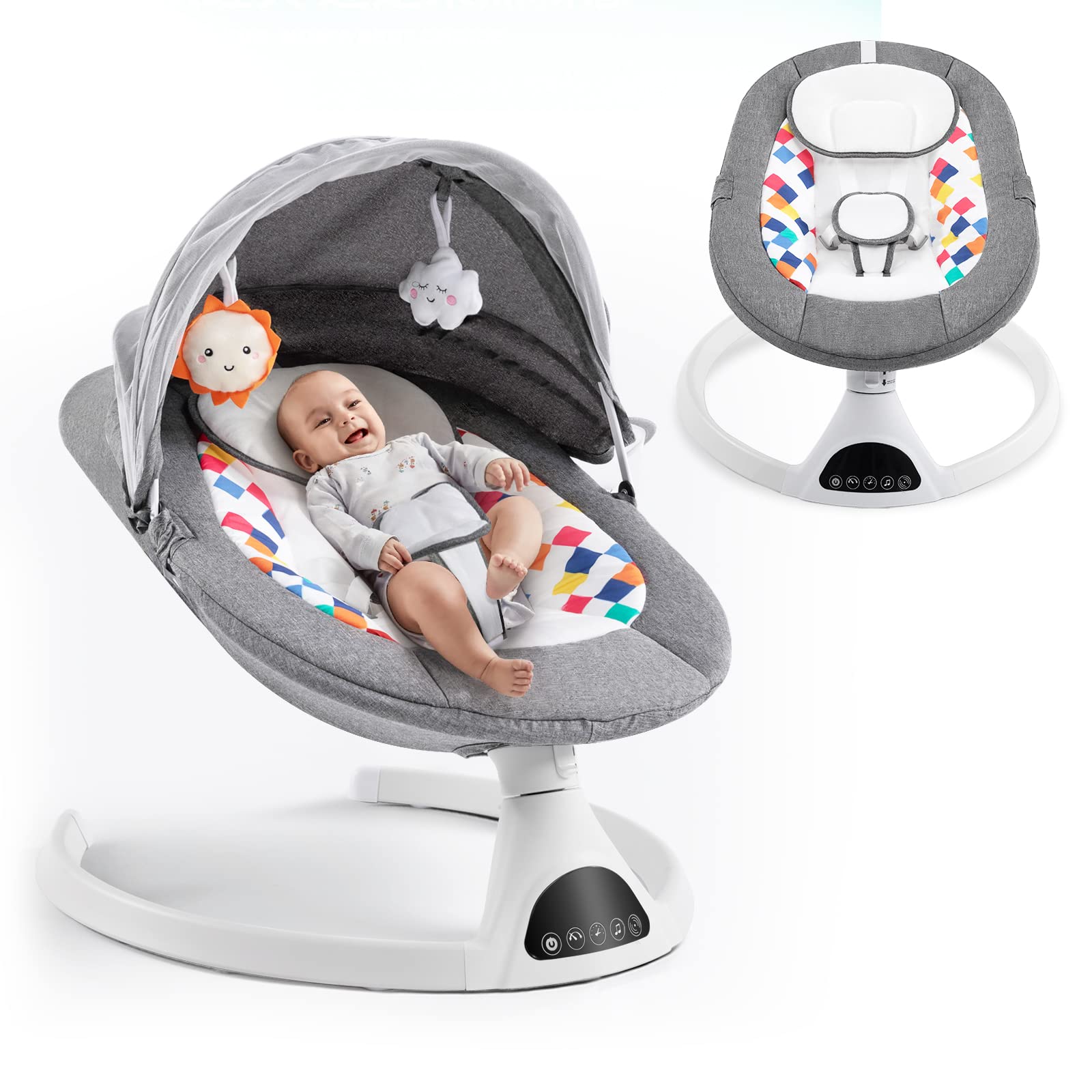 Electric Baby Swing for Infants - Portable Bouncer with 5 Speed Settings, Bluetooth Music & Auto Rocking | Indoor Infant Rocker for Boys & Girls | Perfect for Nursery, Playtime & Soothing Fussy Babies
