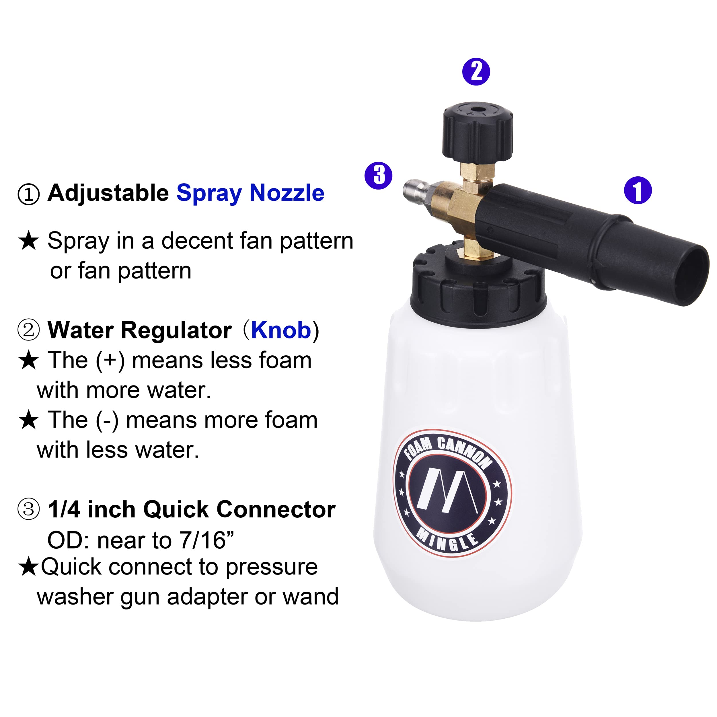 Premium Foam Cannon with Adjustable Nozzle Tips - High Pressure Car Wash Foam Blaster for Deep Cleaning & Detailing - Perfect for Cars, Trucks, Motorcycles & Home Exterior Cleaning