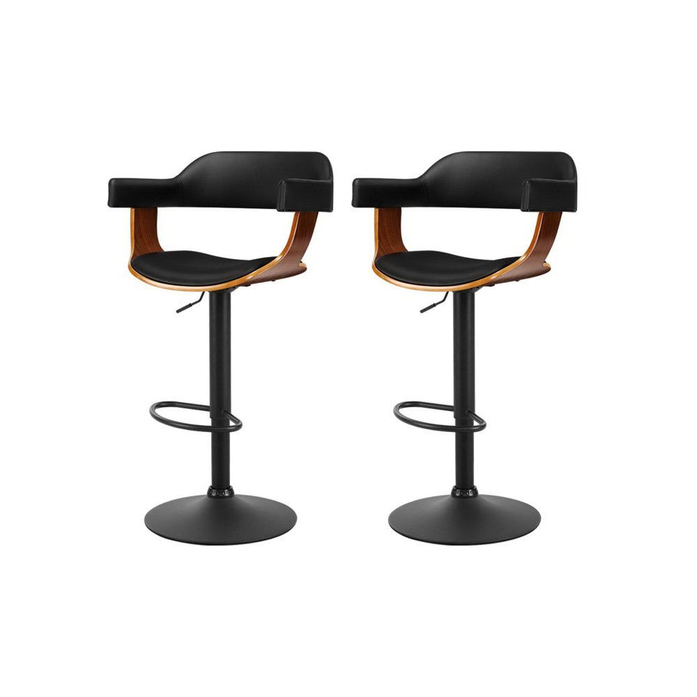 Adjustable Height Gas Lift Bar Stools with Armrests - Premium Black Leather Counter Stools for Kitchen Island, Dining Room & Home Bar