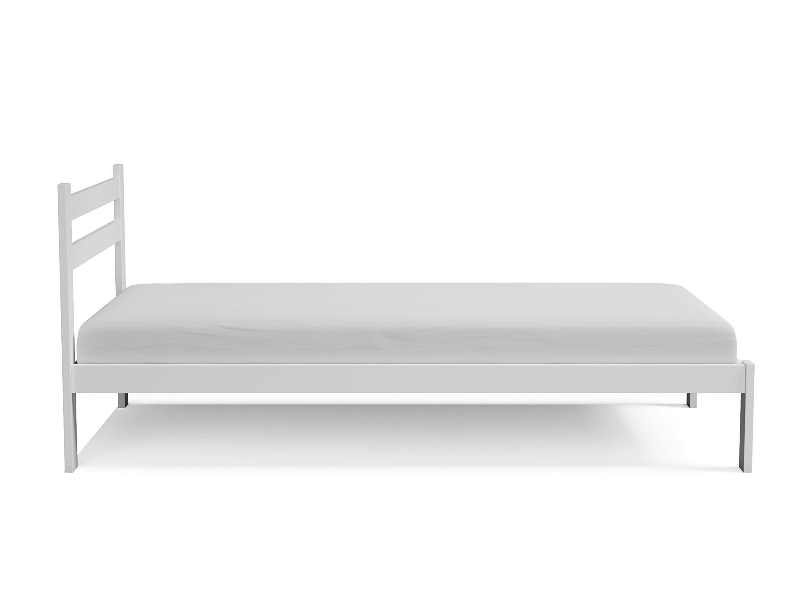 Twin Size Bed Frame - Solid Pine Wood with Hardwood Slats Support, White Finish Wooden Bed for Kids & Teens | Perfect for Boys & Girls Bedroom, Dorm Room or Guest Room