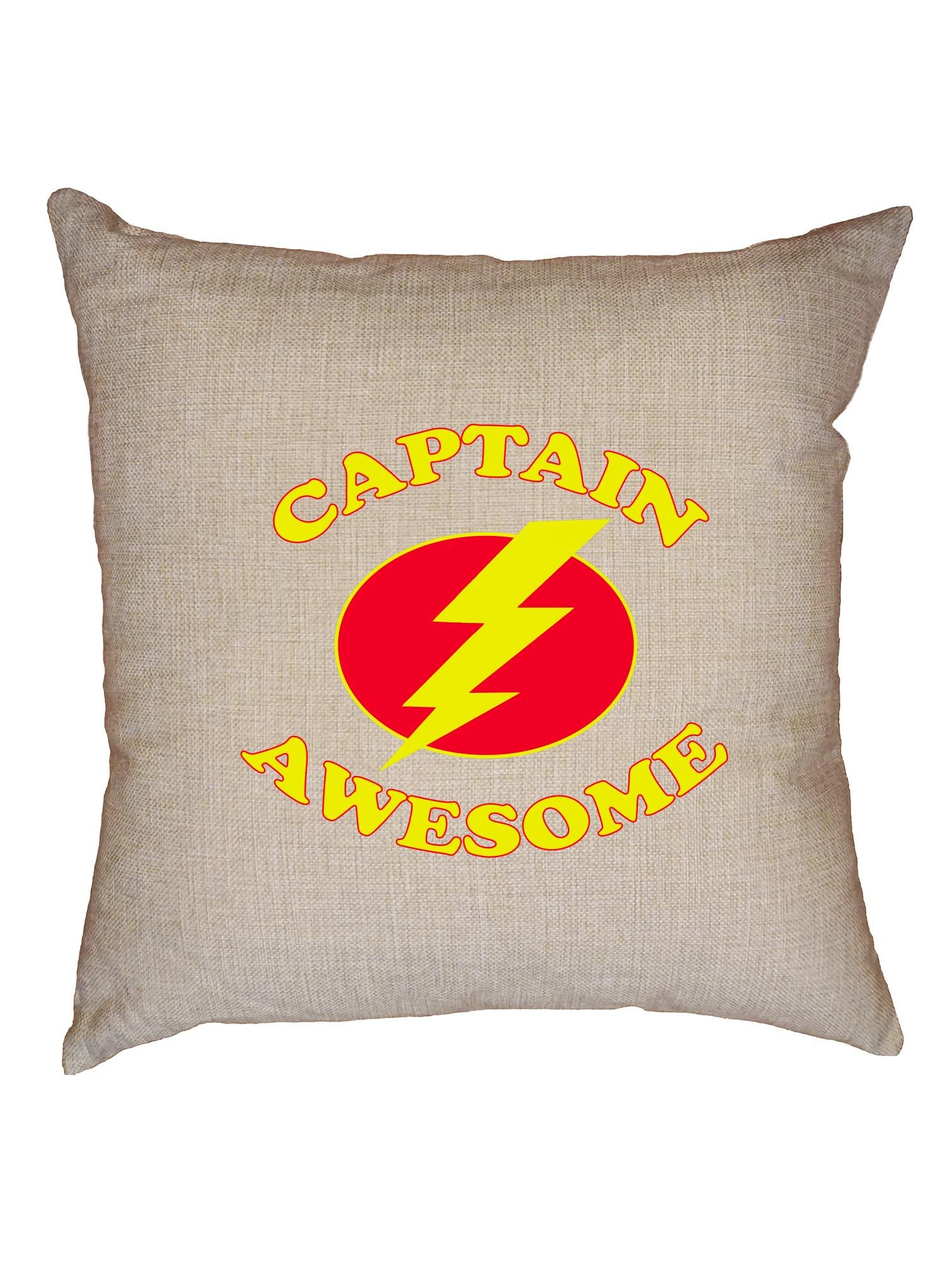 Captain Awesome Superhero Lightning Bolt Decorative Linen Throw Pillow Cover with Insert - Hollywood Style Home Decor for Living Room, Bedroom & Sofa