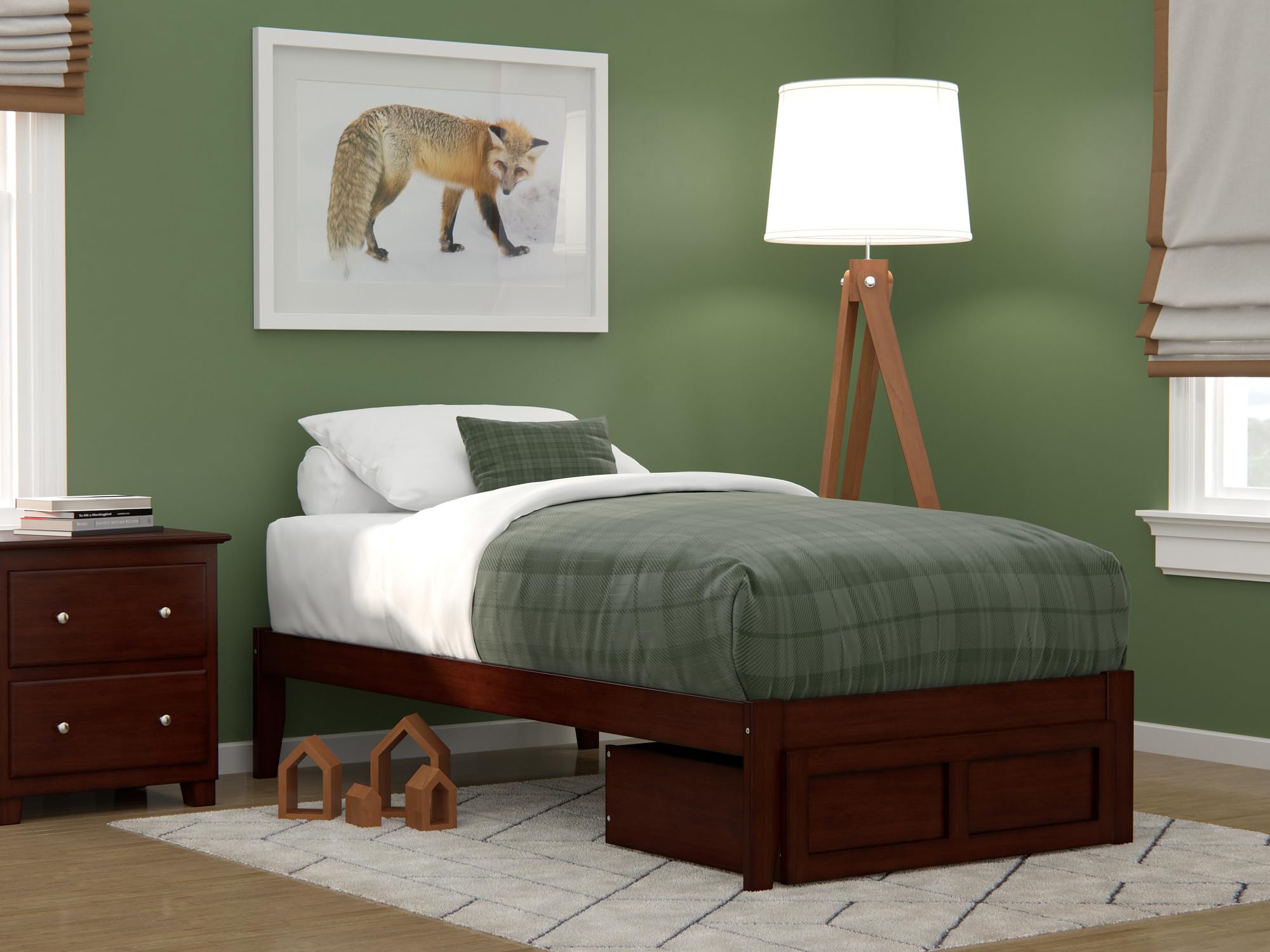 AFI Colorado Twin Size Platform Bed Frame with Storage Drawers & USB Charging Ports - Solid Walnut Wood - Space Saving Bedroom Furniture for Kids, Teens & Small Rooms