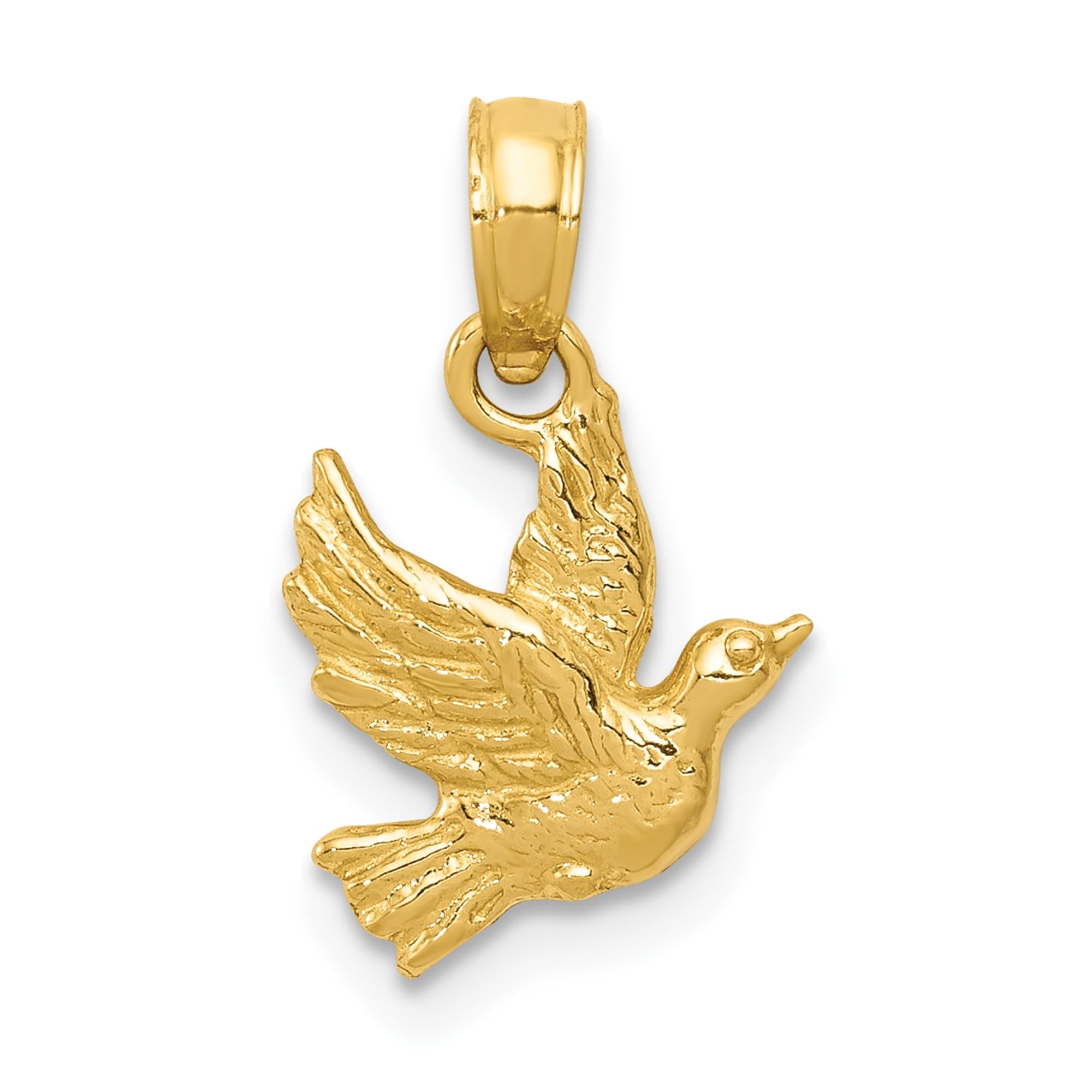 14K Solid Yellow Gold Flying Dove Necklace - Peace Love Holy Spirit Pendant, Christian Religious Jewelry Gift for Women - Perfect for Baptism, Confirmation, Church & Everyday Wear