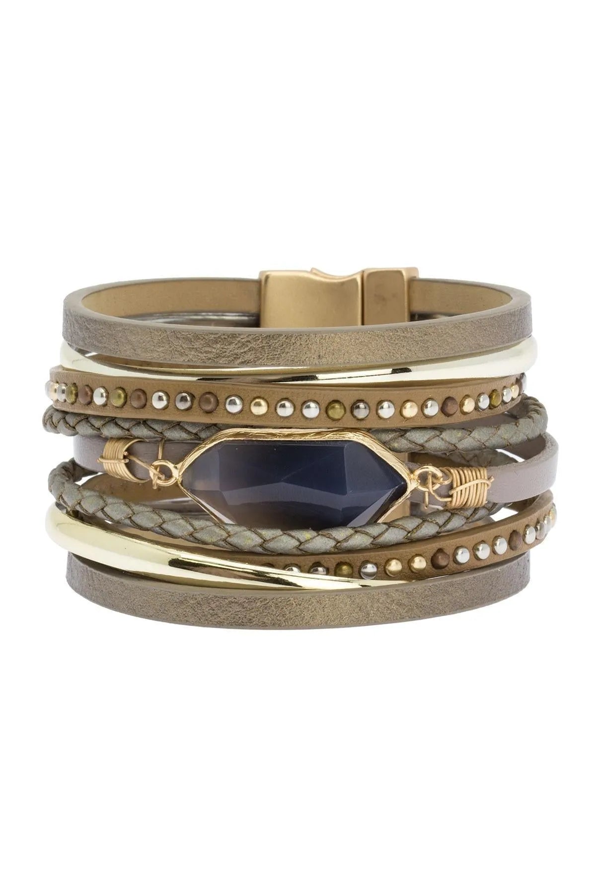 Genuine Leather Crystal Stone Bracelet for Women - Elegant Boho Beaded Wrist Jewelry for Everyday Wear & Special Occasions