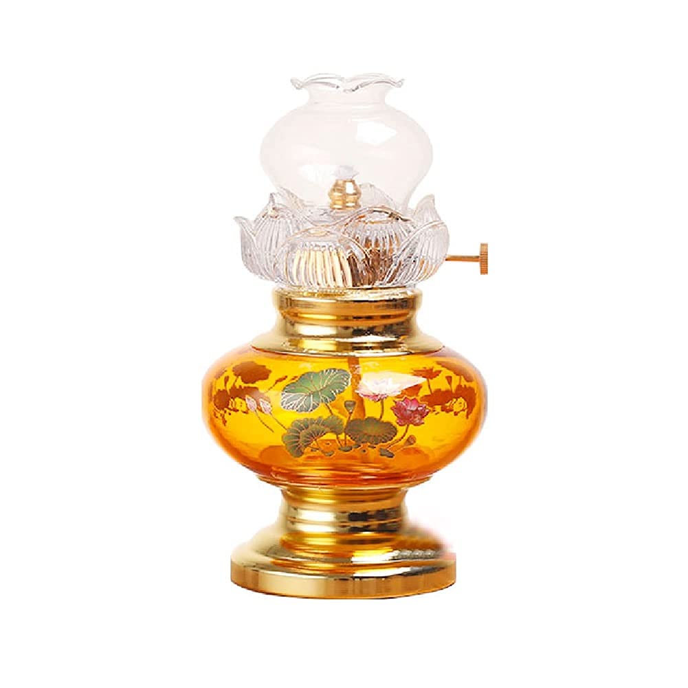 Vintage Kerosene Oil Lantern - Windproof Lotus Oil Lamp for Buddha, Butter Lamp & Household Candle Holder | Perfect for Meditation, Altar Decor, Camping & Emergency Lighting