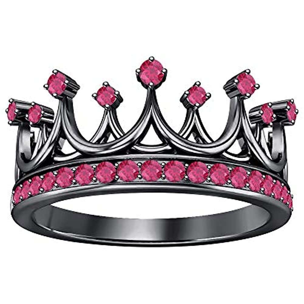 Baalaji Jewellers 925 Sterling Silver 14K Black Gold Finish Round Cut Gemstone Diamond Queen's Tiara Crown Ring for Women - Perfect for Engagement, Wedding & Special Occasions