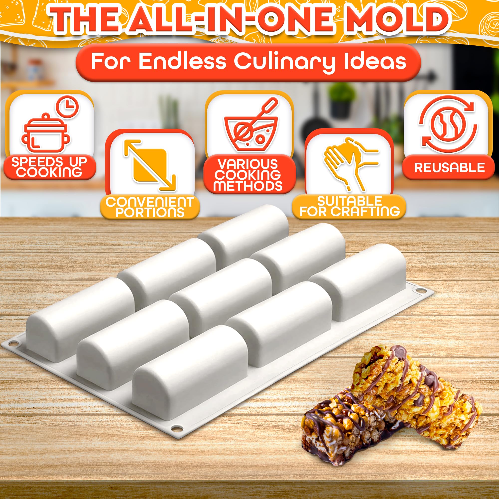 VIKROM 9-Cavity 3D Cylinder Silicone Baking Mold - Reusable Twinkie Pan, Cake Roll & Granola Bar Mold for Professional Desserts - Perfect for Birthday Cakes, Party Treats & Homemade Snacks