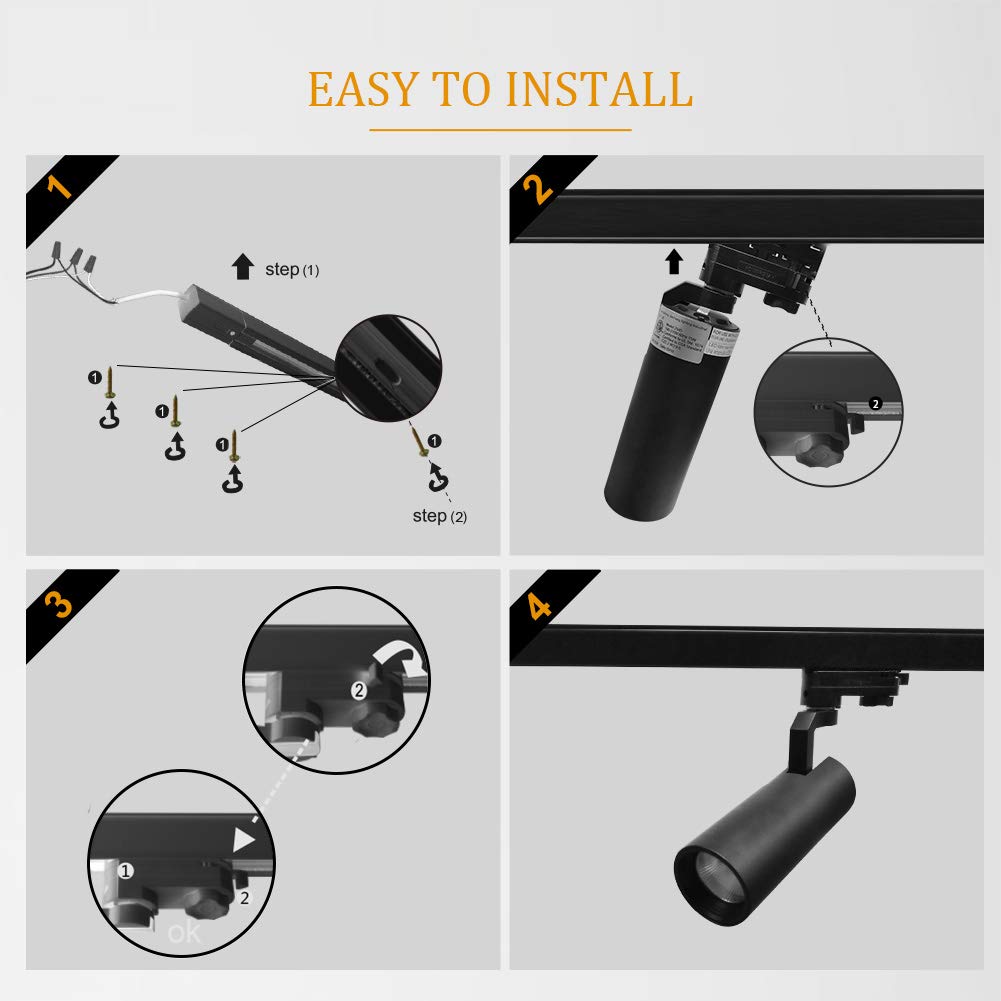 UPO LED Track Lighting Kit - 5-LED 1500 Lumens 4000K Cool White, Adjustable Heads with Easy Installation, Includes LED Bulbs (Black) - Perfect for Kitchen, Retail Stores & Gallery Lighting