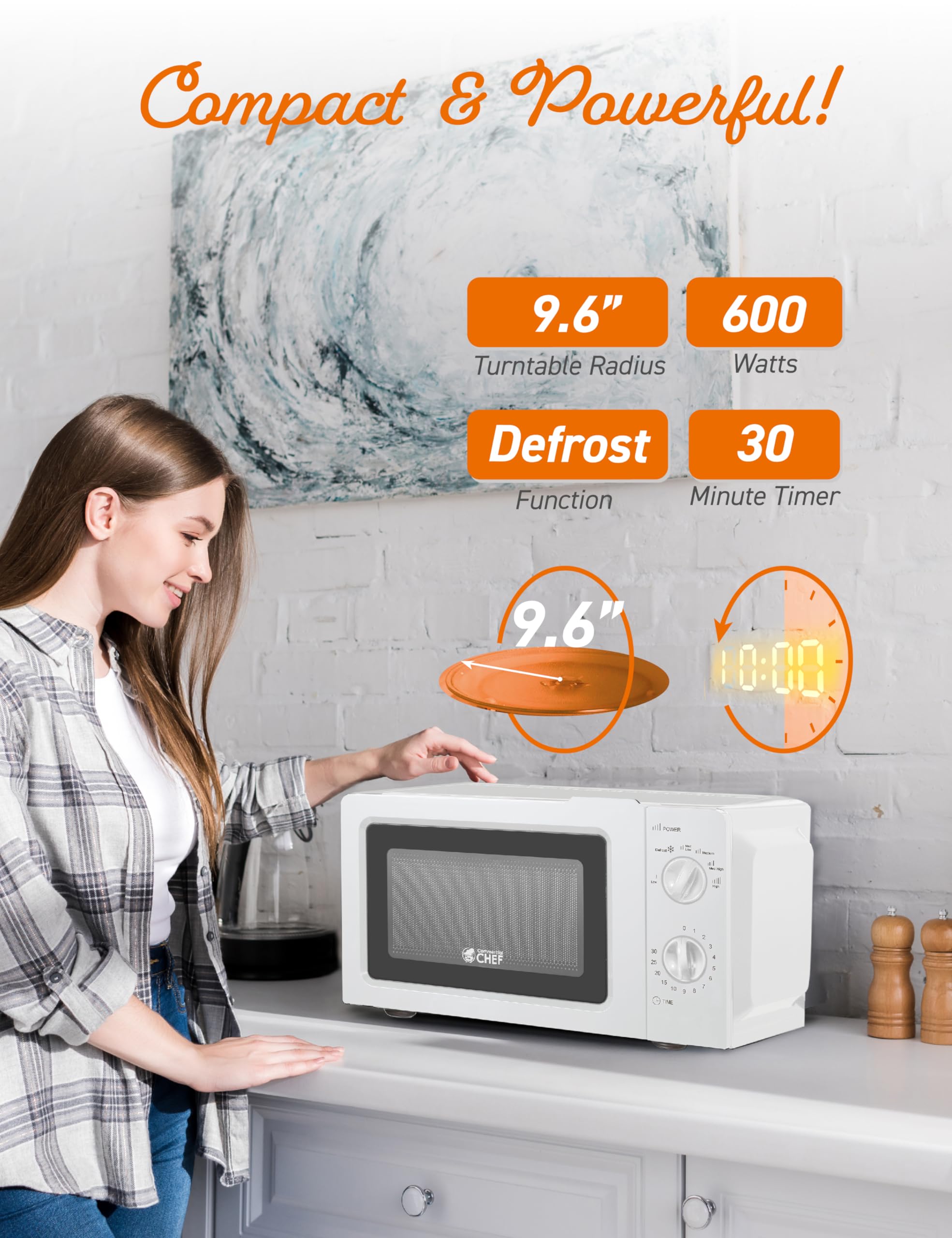 6 Cu. Ft. 600W Countertop Microwave Oven - White - Perfect for Small Kitchens, Dorms & Office Spaces