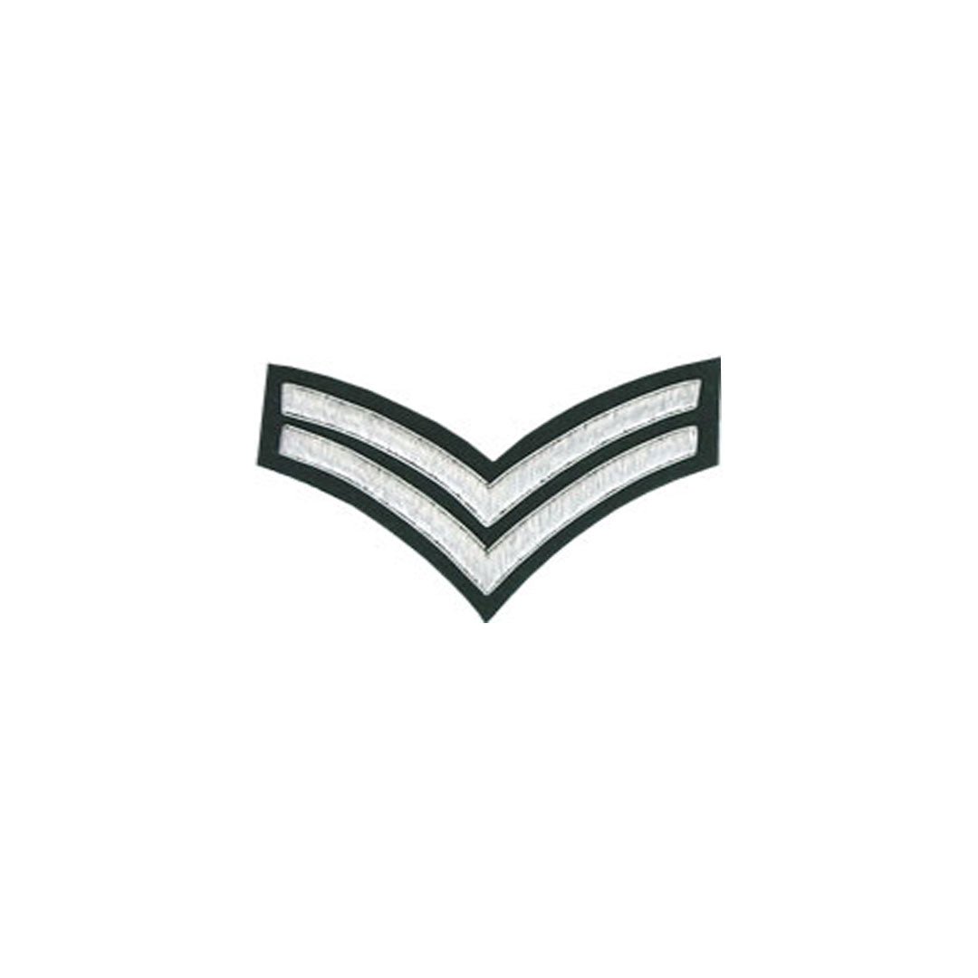2 Stripe Chevron Badge Silver Bullion on Green - Military Style Insignia for Uniforms, Cosplay & Collectibles