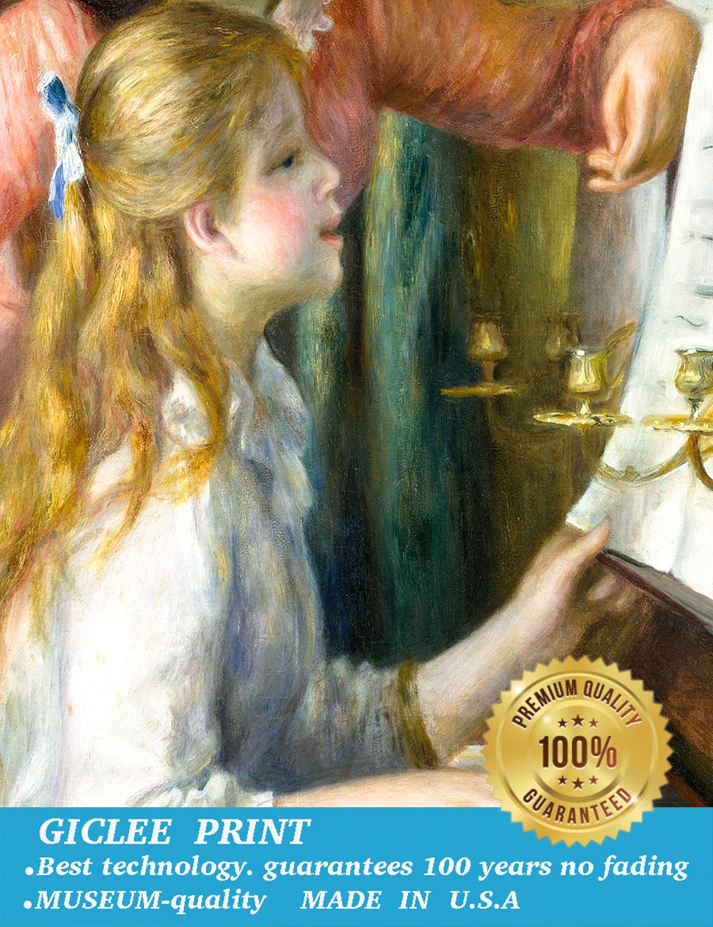 EliteArt Pierre-Auguste Renoir 'Young Girls at the Piano' Oil Painting Reproduction - Giclee Canvas Wall Art Print, Framed 35