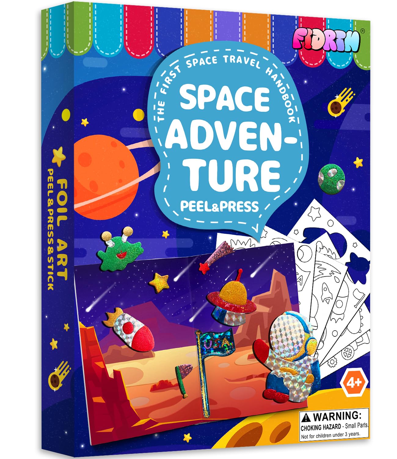 FIDRTH Space Themed Foil Art Kit for Kids - No Mess DIY Sticker Craft Activity, Creative Paper Art Supplies for Ages 4-9, Perfect Travel Toy & Birthday Gift for Boys and Girls - Fun for Home, Classroom & Road Trips