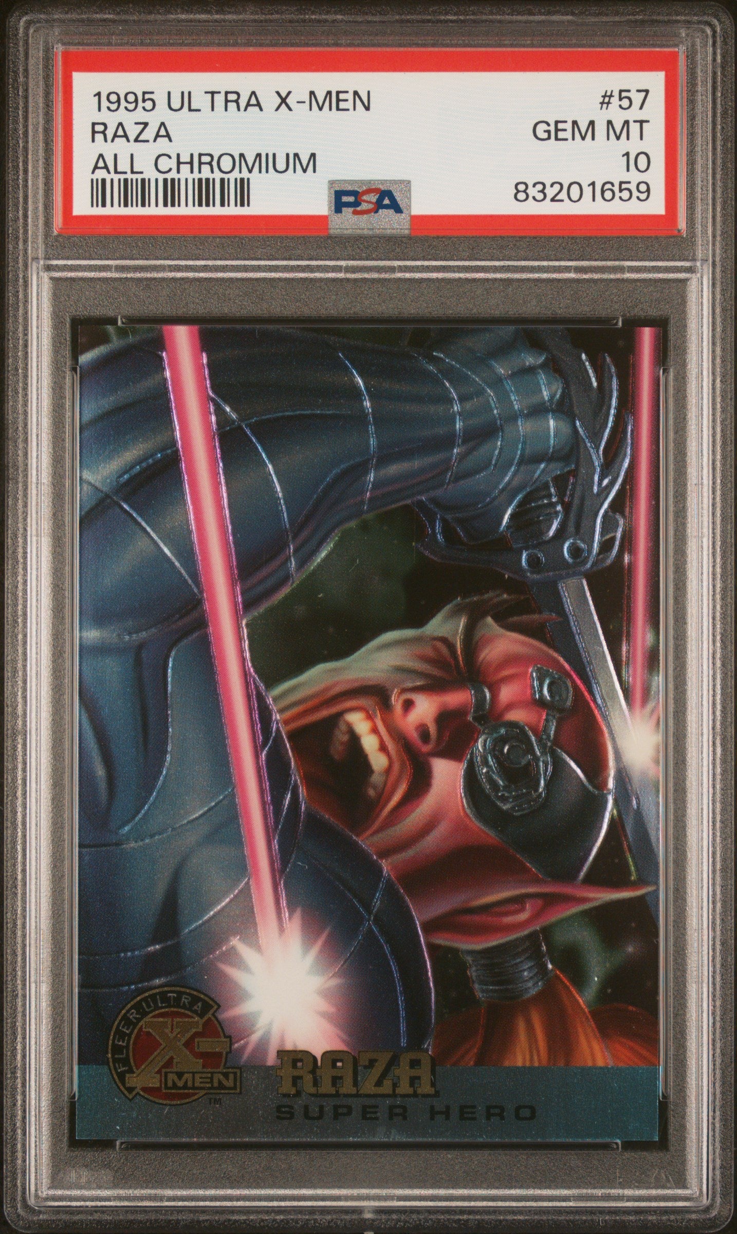 1995 ULTRA X-MEN All Chromium Raza #57 PSA 10 Graded Trading Card - Rare Collectible for Marvel Fans & Comic Book Enthusiasts - Perfect for Display, Investment, and Gaming Memorabilia Collections