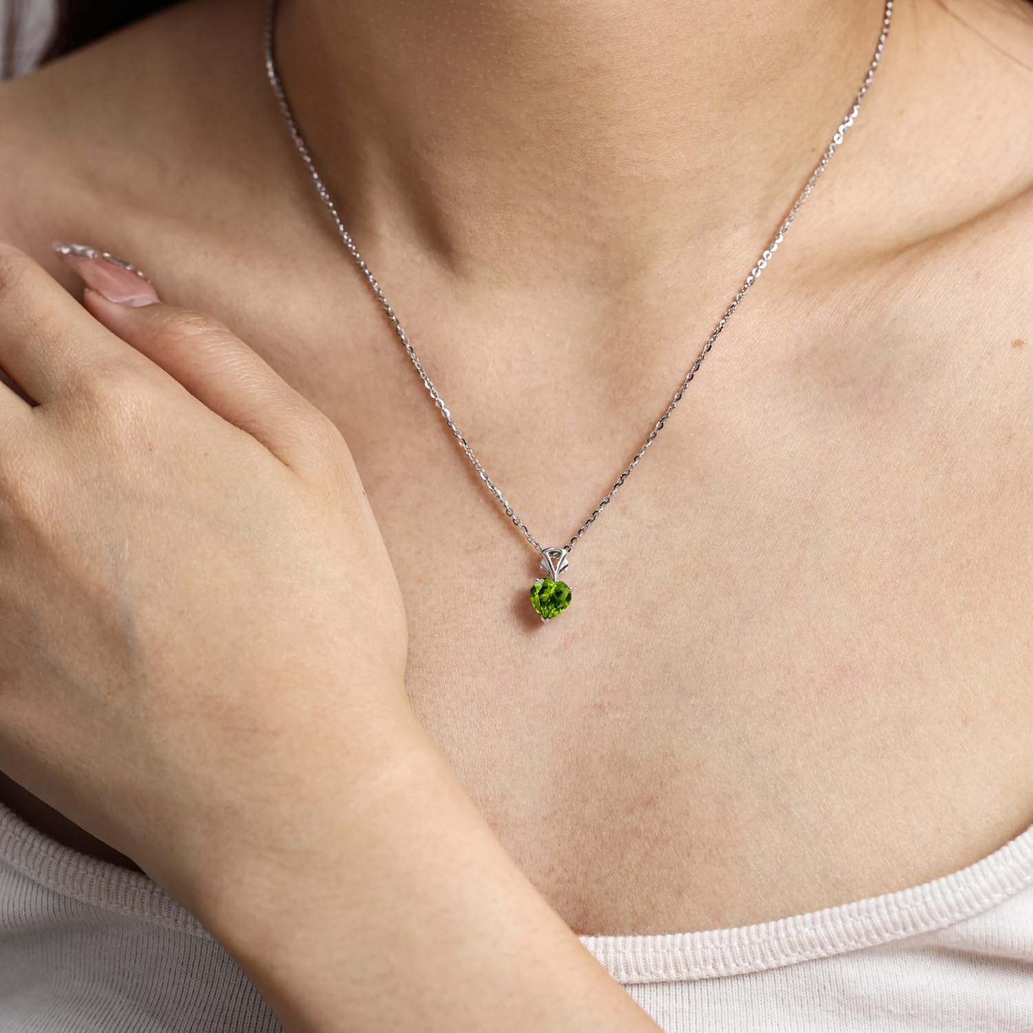 14K White Gold & Sterling Silver Heart Birthstone Pendant Necklace for Women - 8mm Gemstone Jewelry Gift for Anniversary, Birthday, Valentine's Day | Perfect for Mom, Wife, Girlfriend | Elegant Everyday Wear & Special Occasions