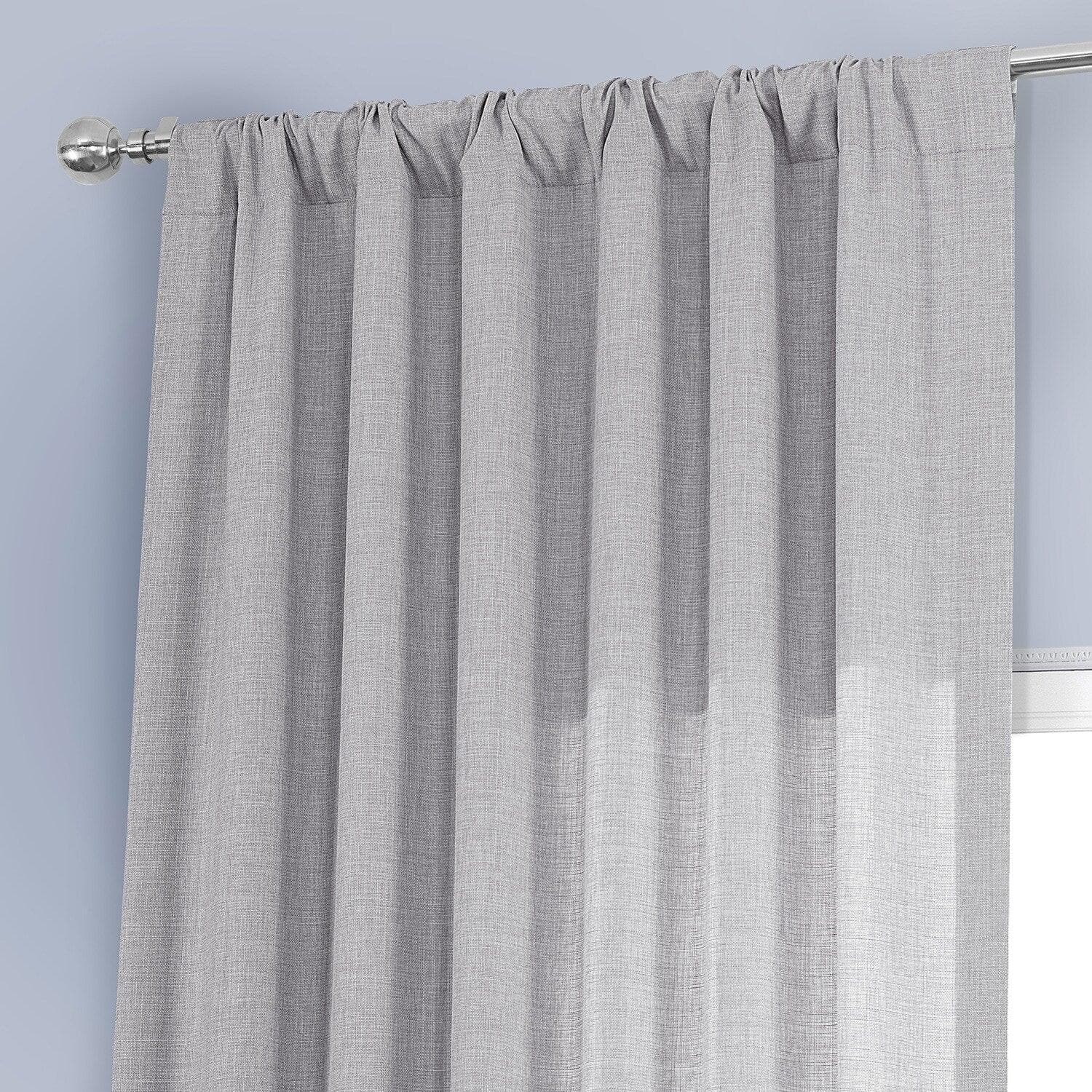 Elegant Grey Italian Faux Linen Blackout Curtains - Room Darkening Window Drapes for Bedroom & Living Room - Noise Reducing & Thermal Insulated for Better Sleep & Privacy