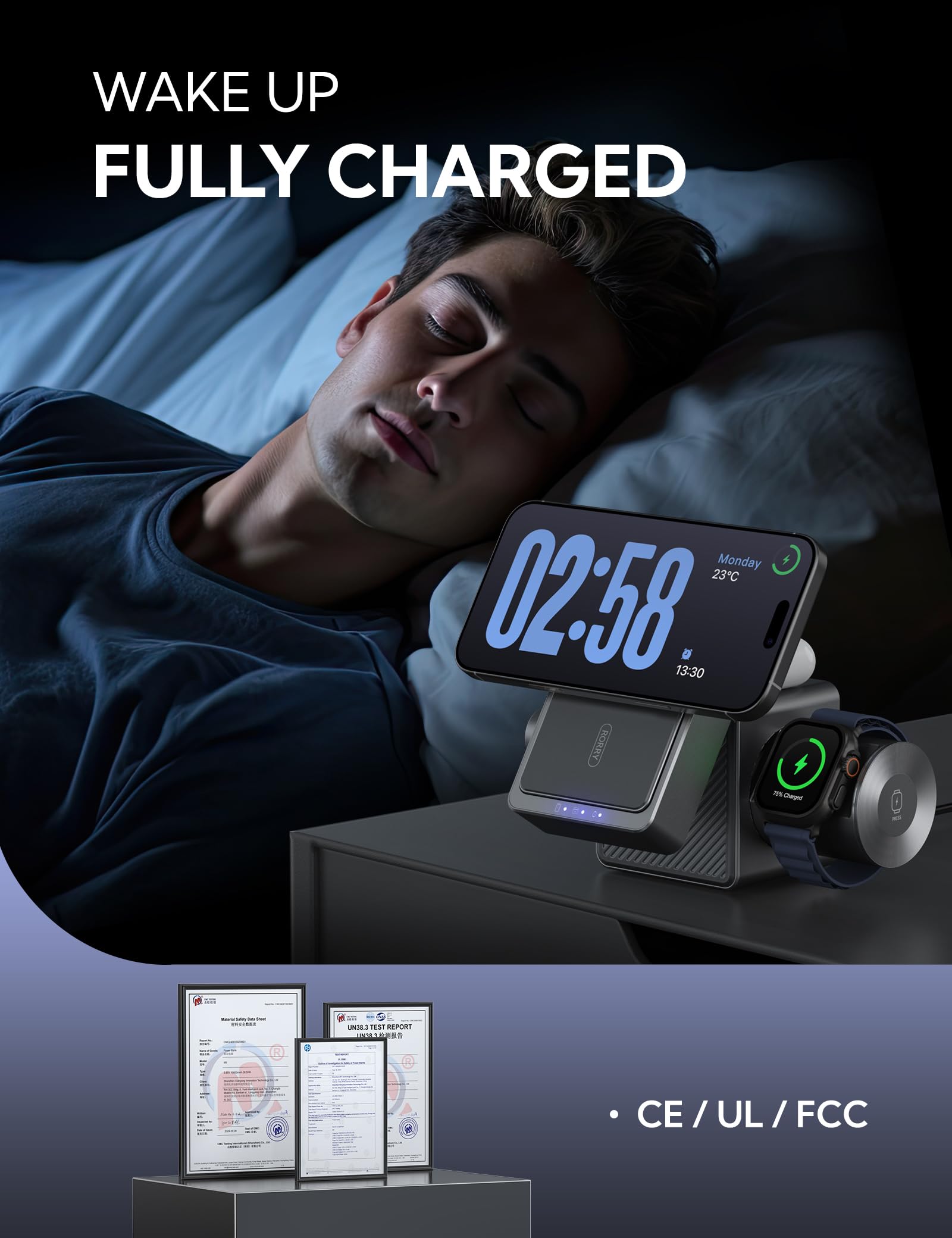RORRY 3-in-1 Magnetic Wireless Charging Station with 10000mAh Power Bank - Compatible with iPhone 16/15/14/13/12, Apple Watch Ultra 2/3/4/5/6/7/8/9/10 & AirPods - Fast Charging Stand for Home, Office & Travel (Metallic Gray)
